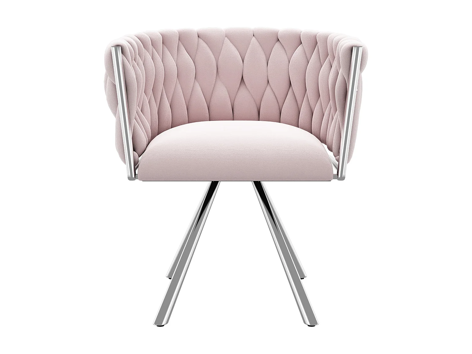 Velvet Swivel Chair with Armrests - Silver Metal Legs - Pink