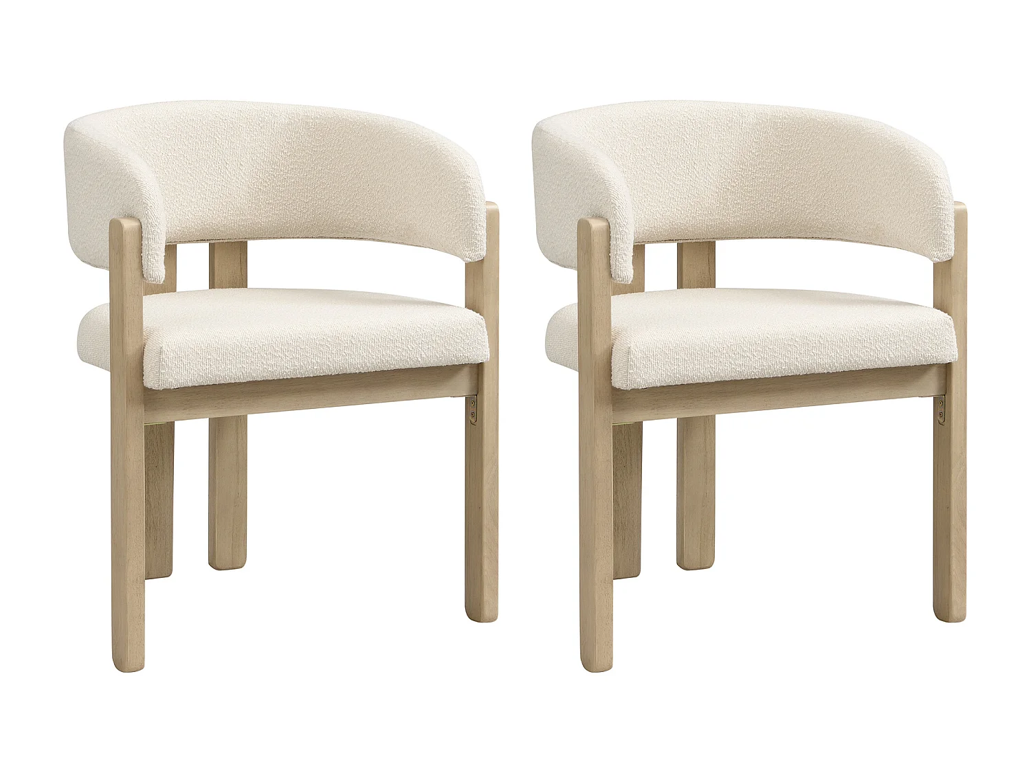 Set of 2 solid wood chairs with armrests - Solid wood frame - Bouclé fabric - Natural