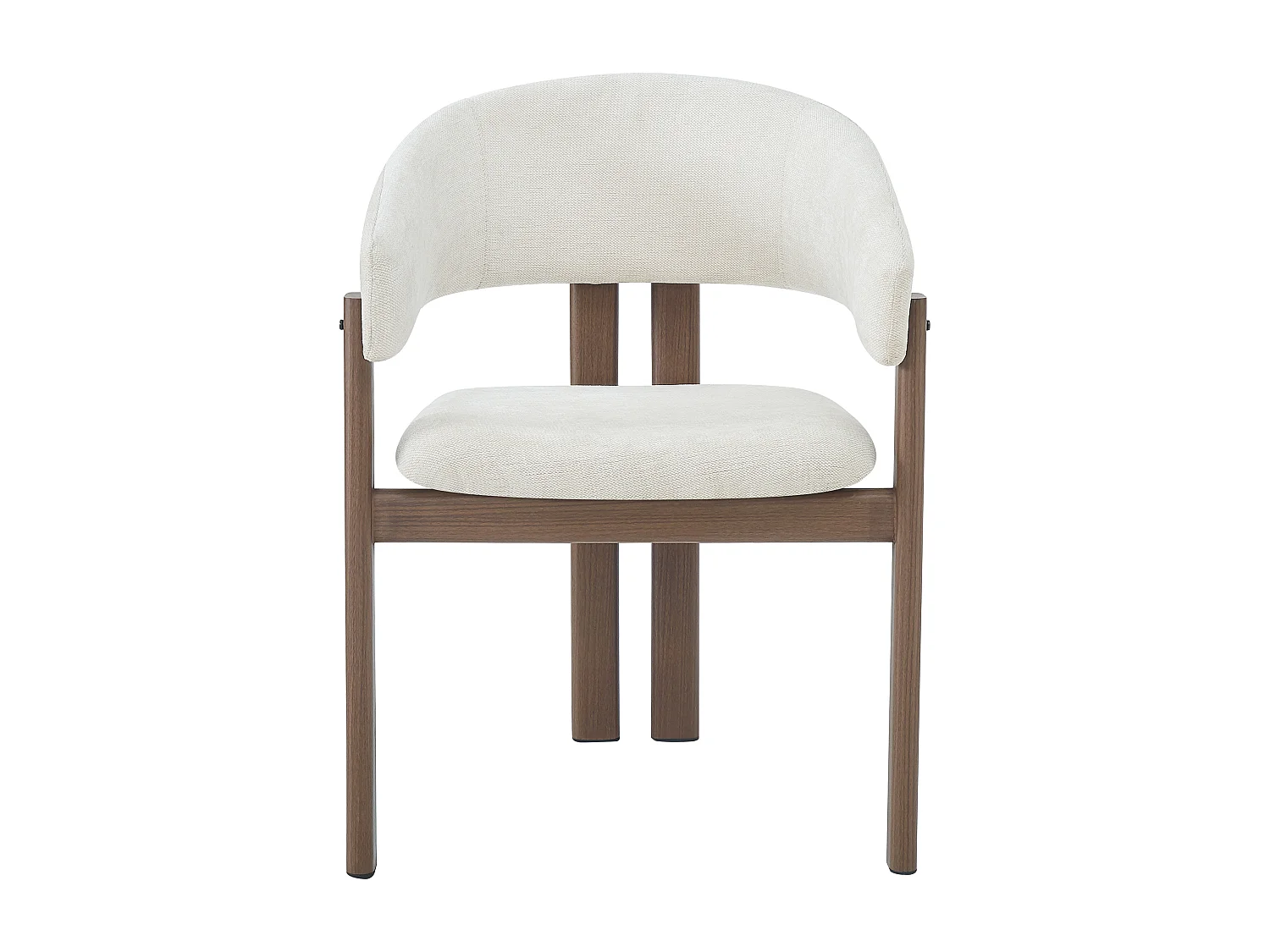 Set of 2 metal chairs with wood-effect finish - With armrests - Metal frame - Beige linen fabric - Brown