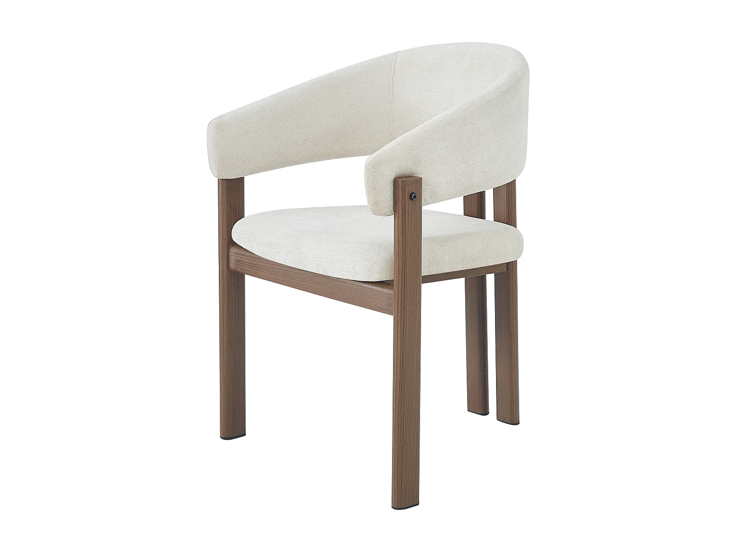 Set of 2 metal chairs with wood-effect finish - With armrests - Metal frame - Beige linen fabric - Brown