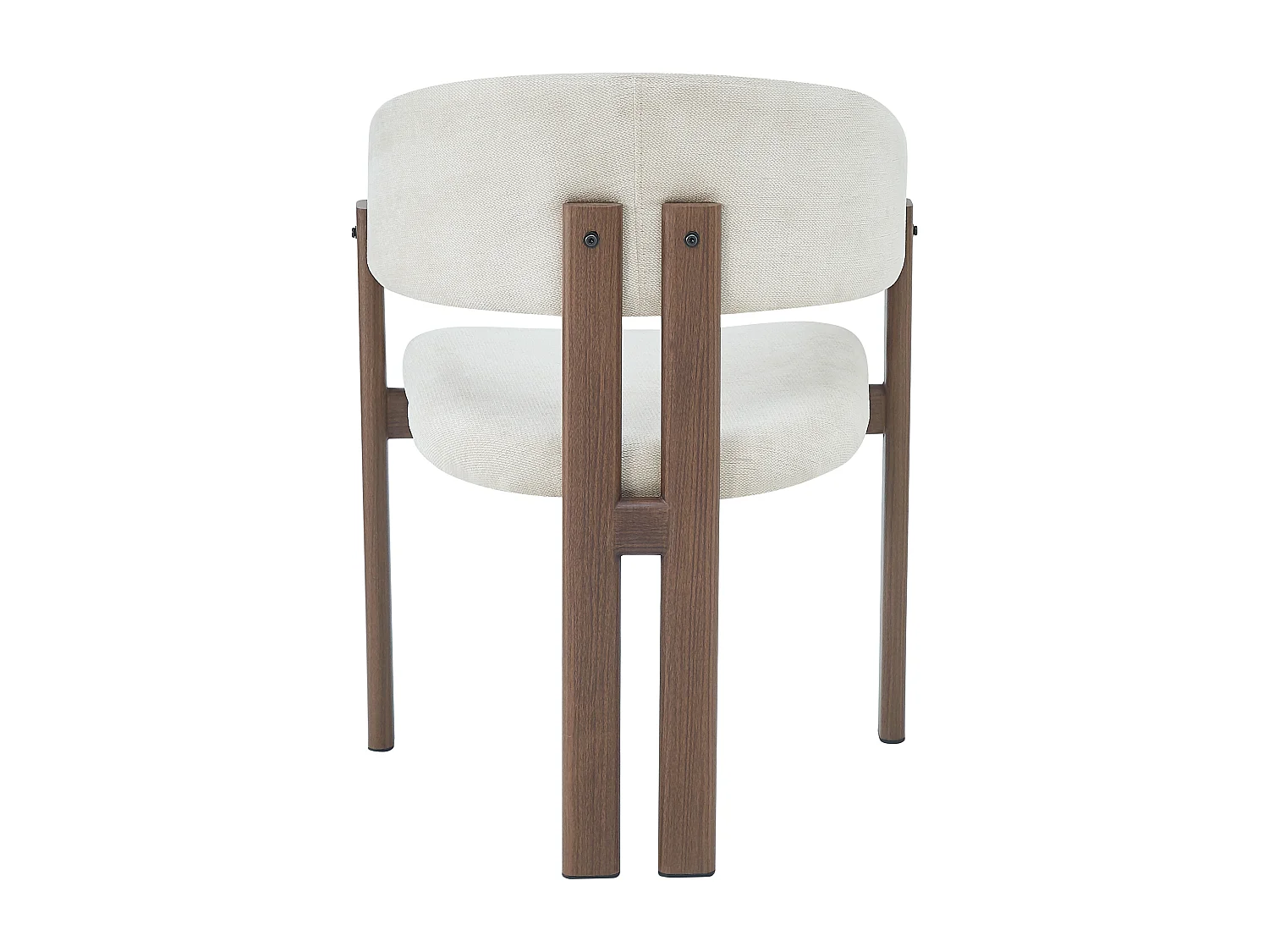 Set of 2 metal chairs with wood-effect finish - With armrests - Metal frame - Beige linen fabric - Brown