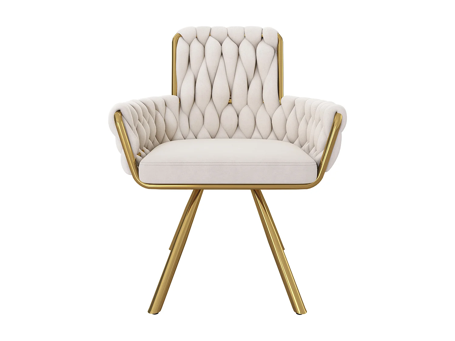 Set of 2 Velvet Swivel Chairs with Armrests - Gold Metal Legs - Beige