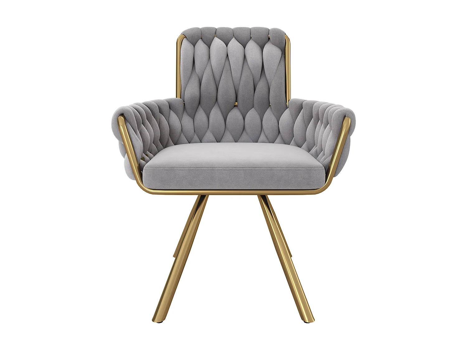Set of 2 Velvet Swivel Chairs with Armrests - Gold Metal Legs - Gray
