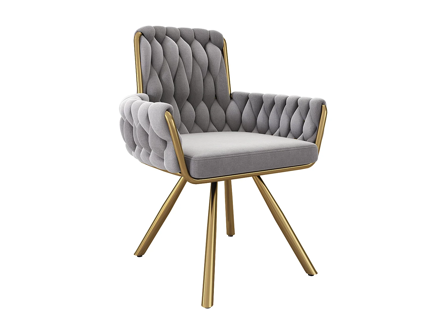 Set of 2 Velvet Swivel Chairs with Armrests - Gold Metal Legs - Gray