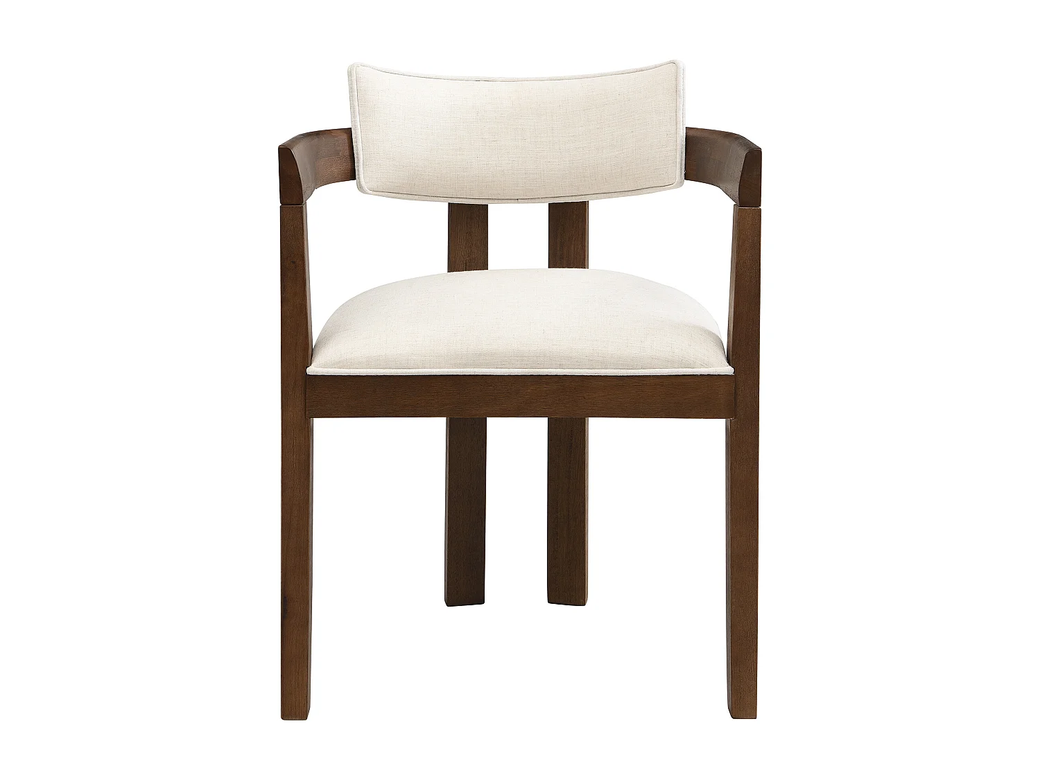 Set of 2 solid wood chairs with armrests - solid wood frame - linen upholstery - brown