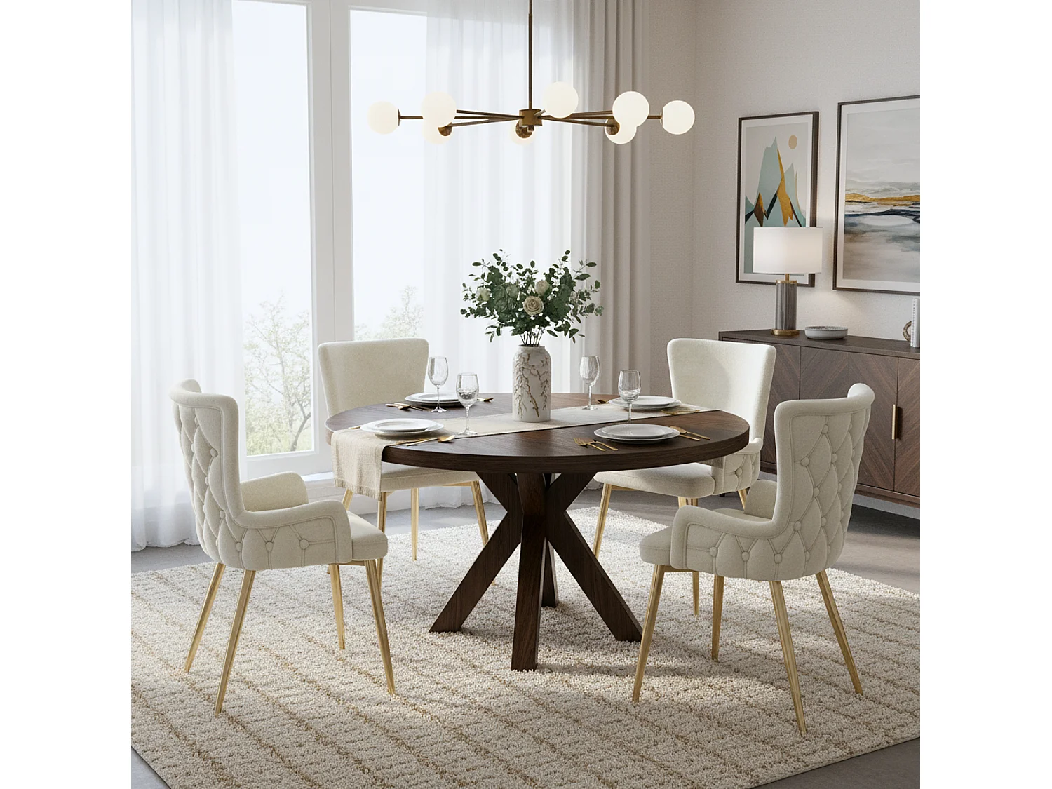Set of 2 Velvet Chairs - Gold Metal Legs - Beige