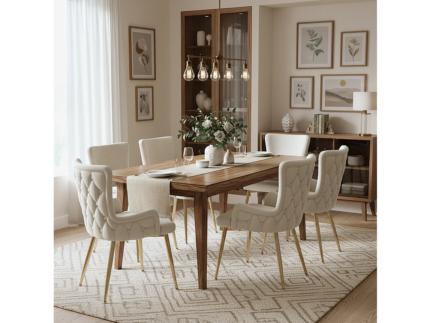 Set of 2 Velvet Chairs - Gold Metal Legs - Beige