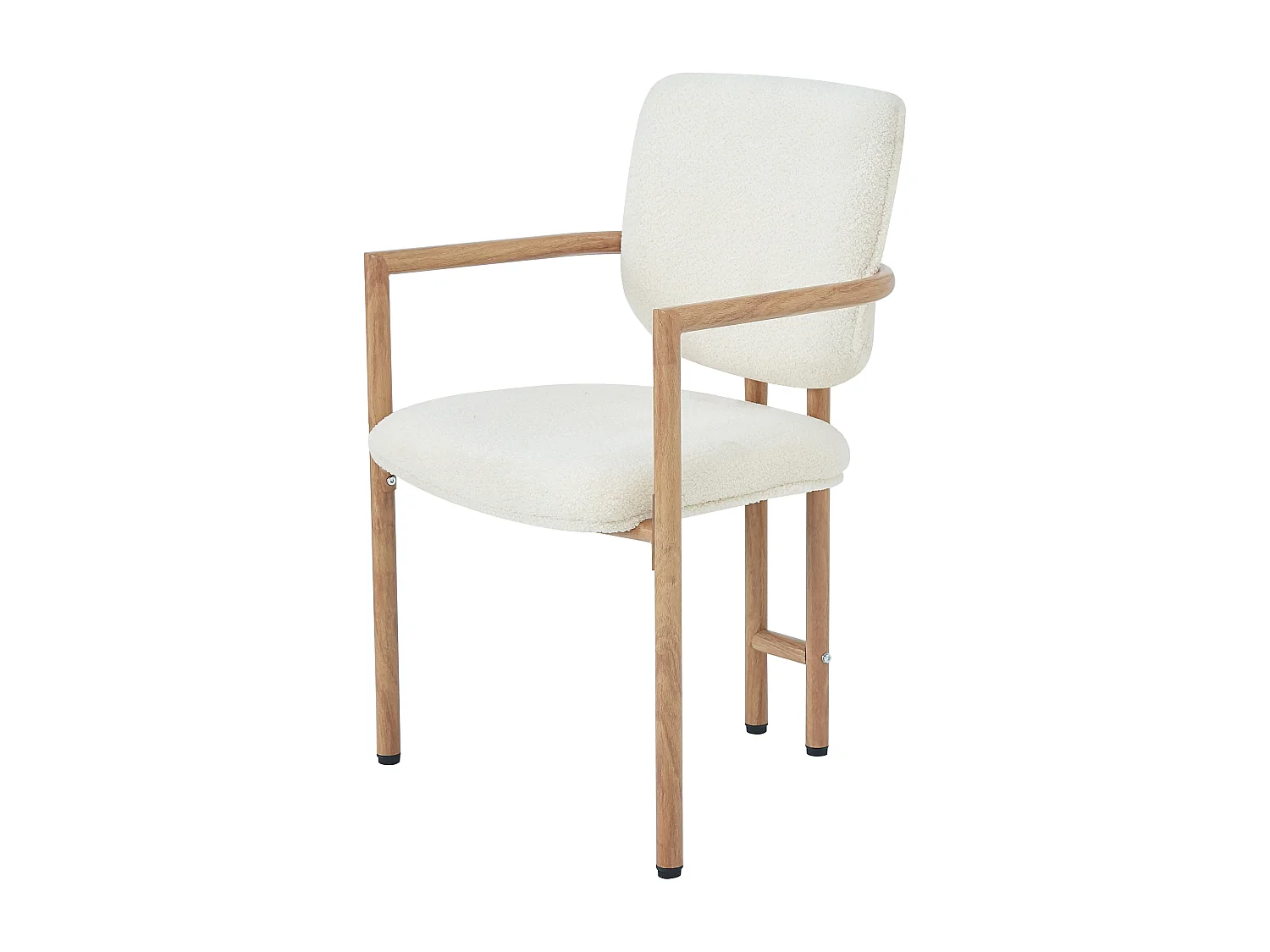 Set of 2 metal chairs with wood-effect finish - With armrests - Metal frame - Beige boucle fabric - Natural color