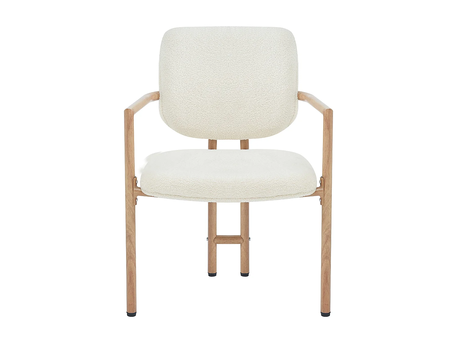 Set of 2 metal chairs with wood-effect finish - With armrests - Metal frame - Beige boucle fabric - Natural color