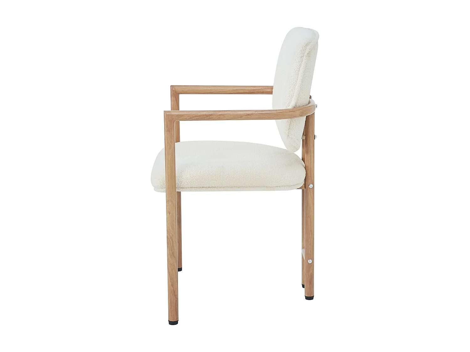 Set of 2 metal chairs with wood-effect finish - With armrests - Metal frame - Beige boucle fabric - Natural color