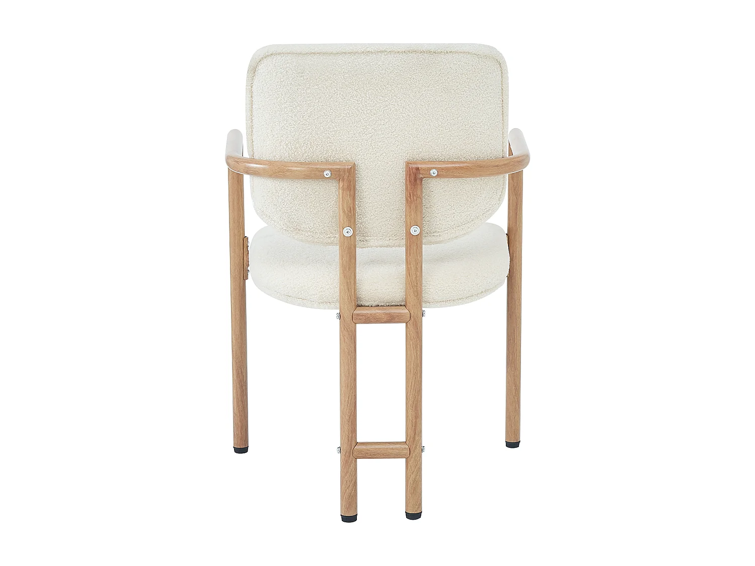 Set of 2 metal chairs with wood-effect finish - With armrests - Metal frame - Beige boucle fabric - Natural color