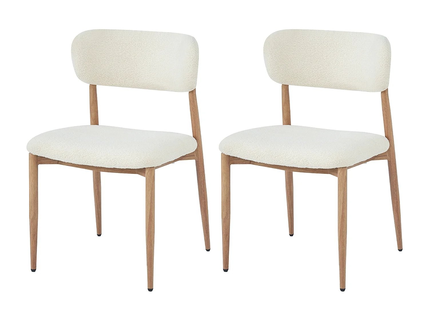 Set of 2 metal chairs - Wood look - Beige bouclé fabric - Soft seat cushion - Natural