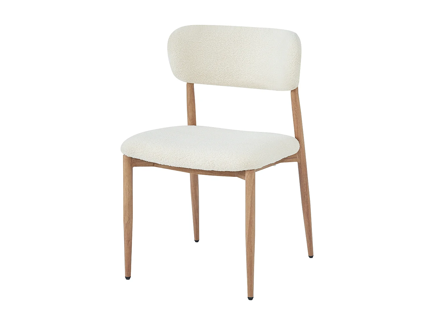 Set of 2 metal chairs - Wood look - Beige bouclé fabric - Soft seat cushion - Natural