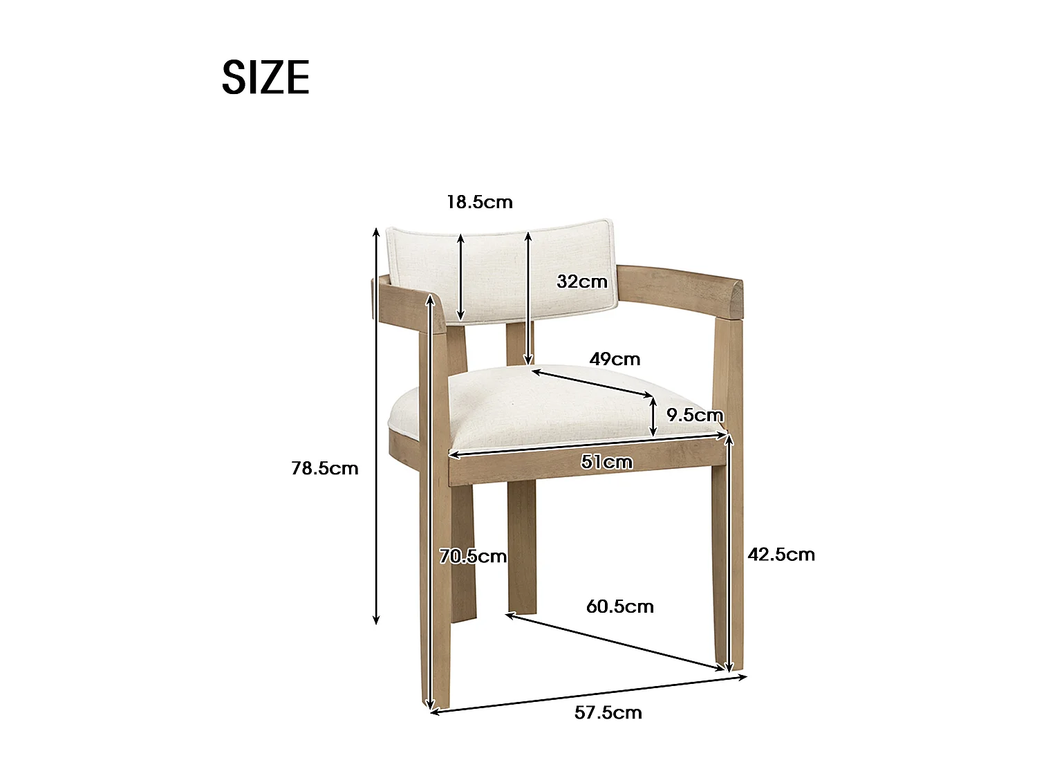 Set of 2 solid wood chairs with armrests - Solid wood frame - Linen upholstery - Natural