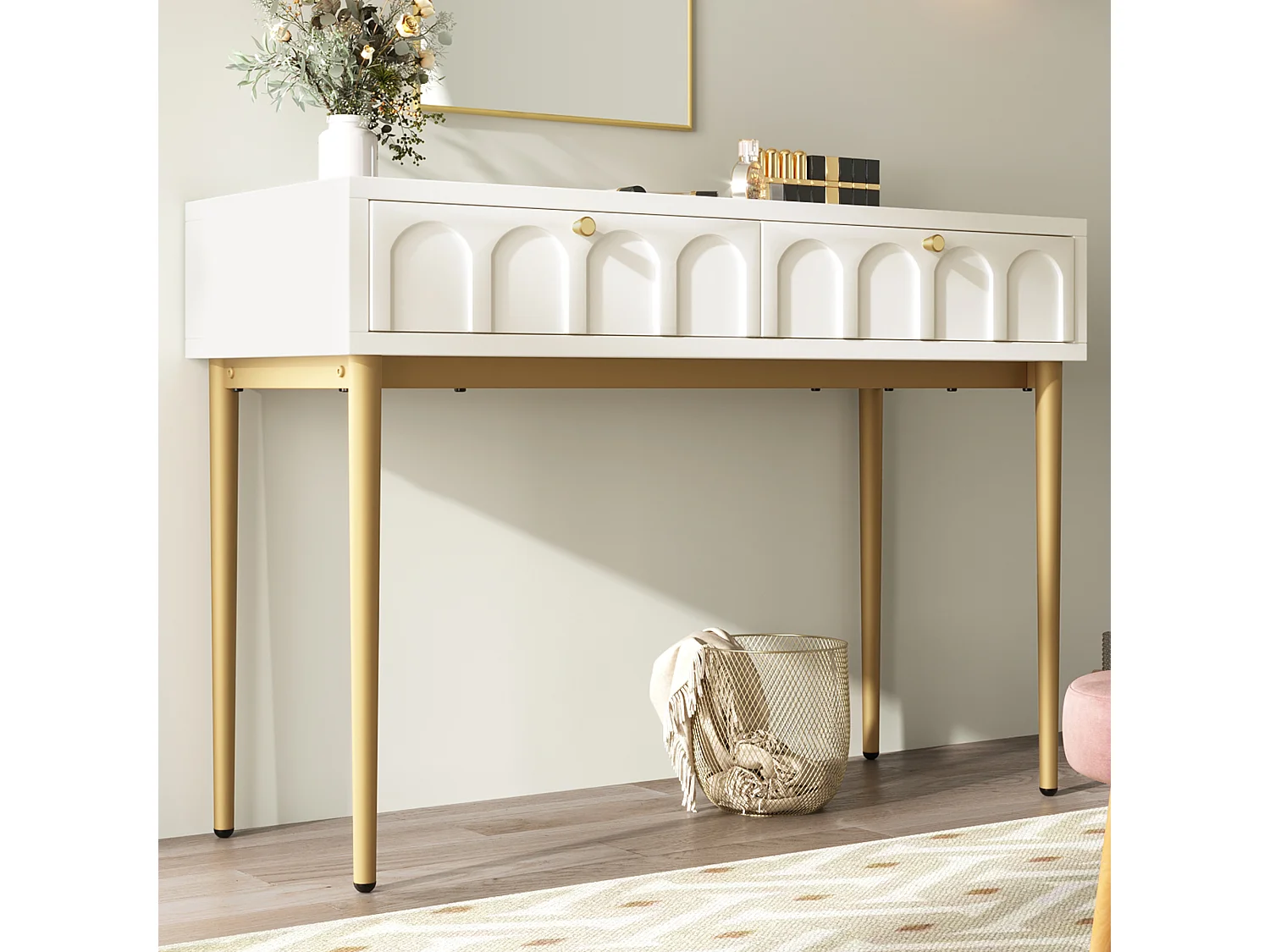 Dressing table with 2 drawers - particleboard - white