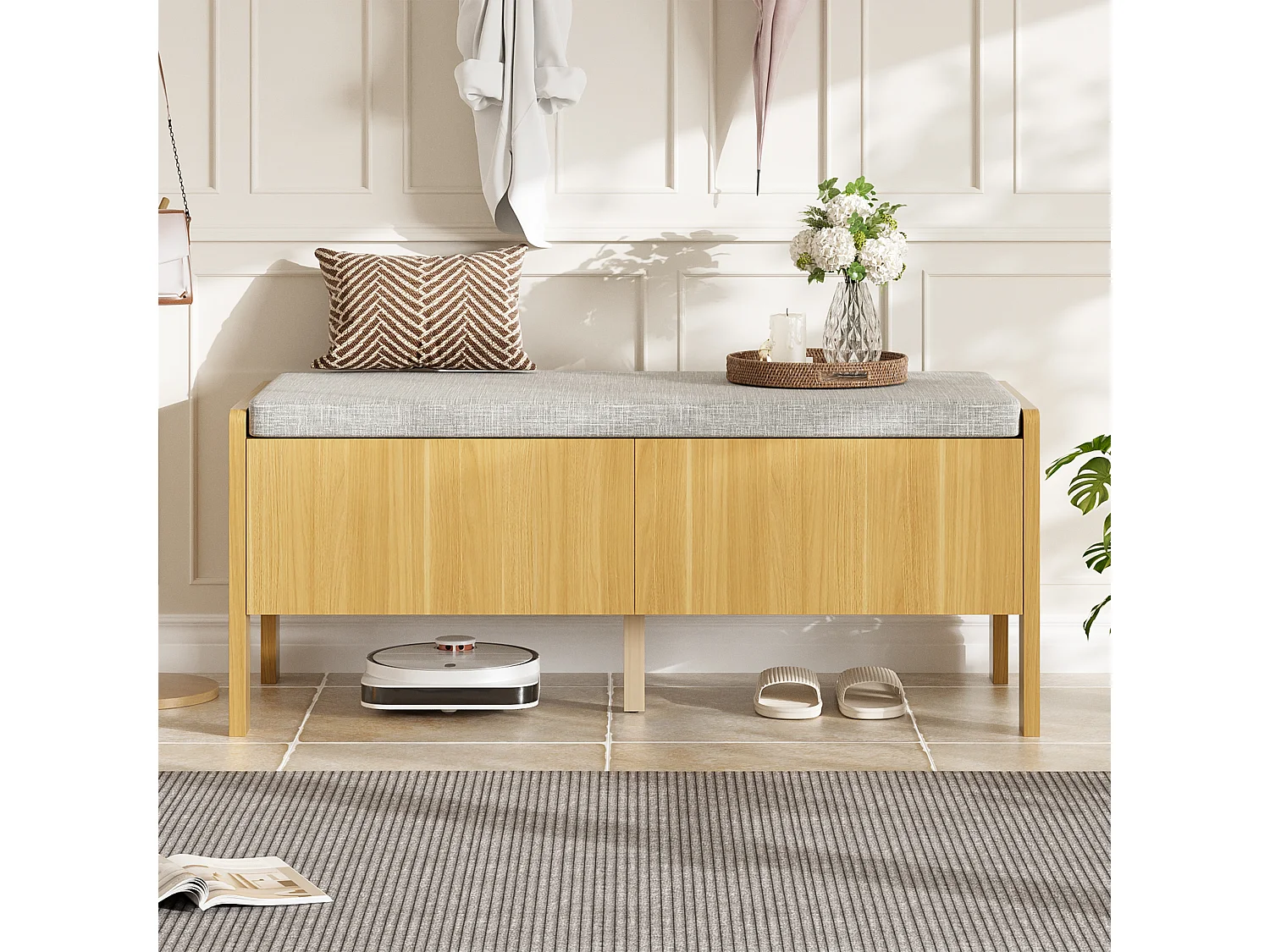 Modernes Sideboard 140 x 40 x 85 cm - mit LED-Beleuchtung - 2 Schubladen und 3 Türen - verstellbare Innenregale - Weiß