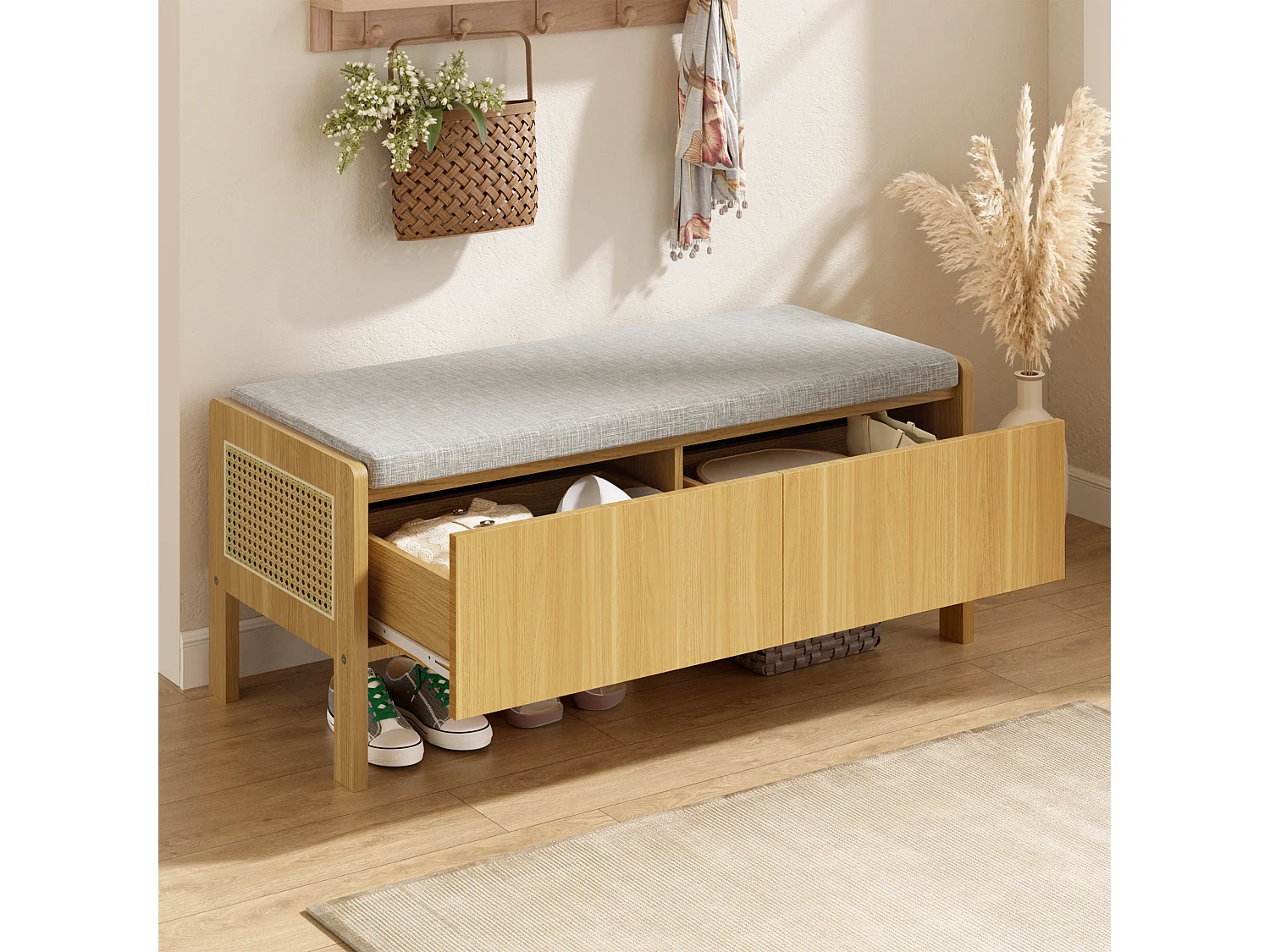 Modernes Sideboard 140 x 40 x 85 cm - mit LED-Beleuchtung - 2 Schubladen und 3 Türen - verstellbare Innenregale - Weiß