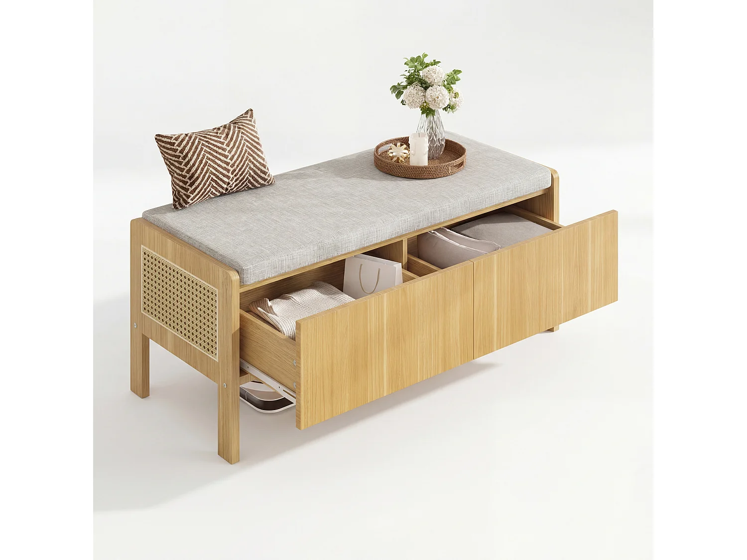 Modernes Sideboard 140 x 40 x 85 cm - mit LED-Beleuchtung - 2 Schubladen und 3 Türen - verstellbare Innenregale - Weiß