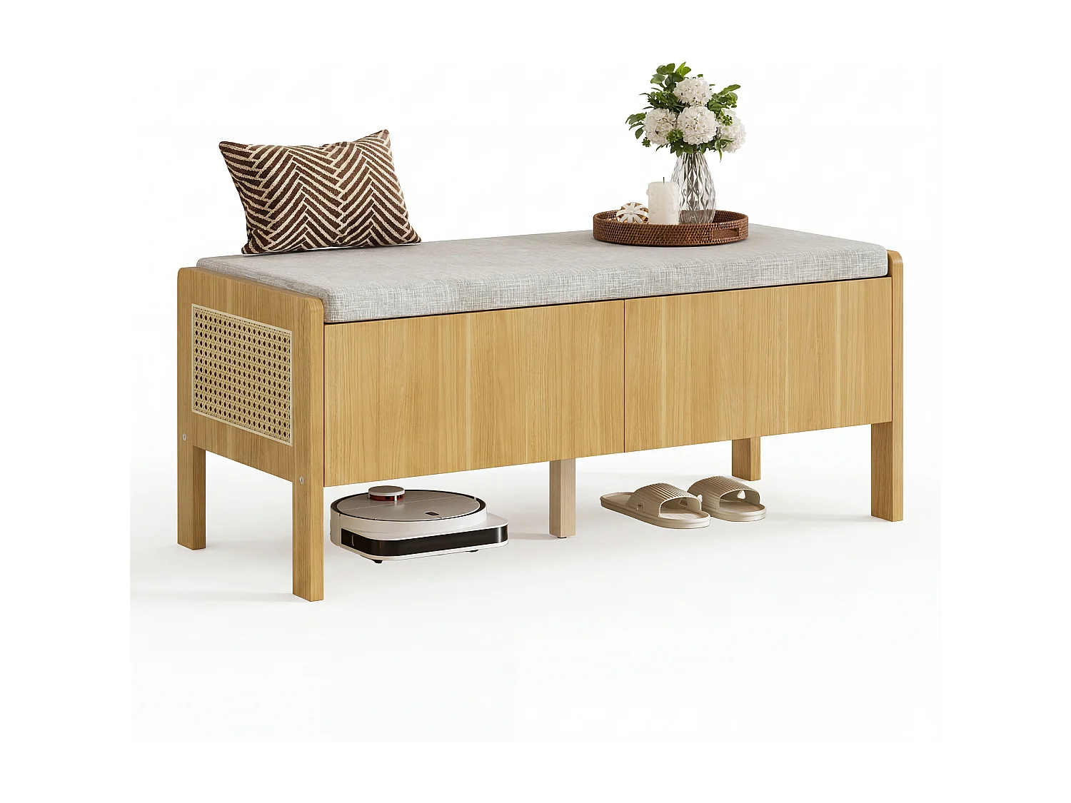Modernes Sideboard 140 x 40 x 85 cm - mit LED-Beleuchtung - 2 Schubladen und 3 Türen - verstellbare Innenregale - Weiß