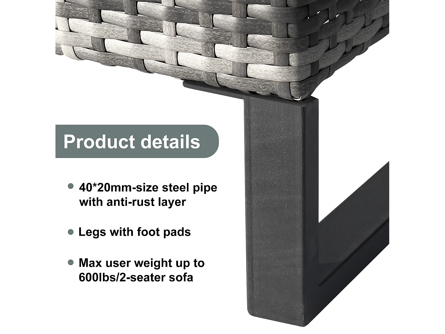 Modular PE rattan garden furniture set - suitable for 4 to 5 people - plastic slat coffee table - Grey