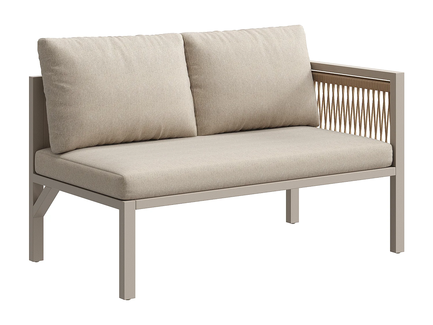 Havemøbel sæt 6 dele - Stor hjørnesofa med flettet ryg, lænestol, puff og stort bord - Galvaniseret stål - Beige