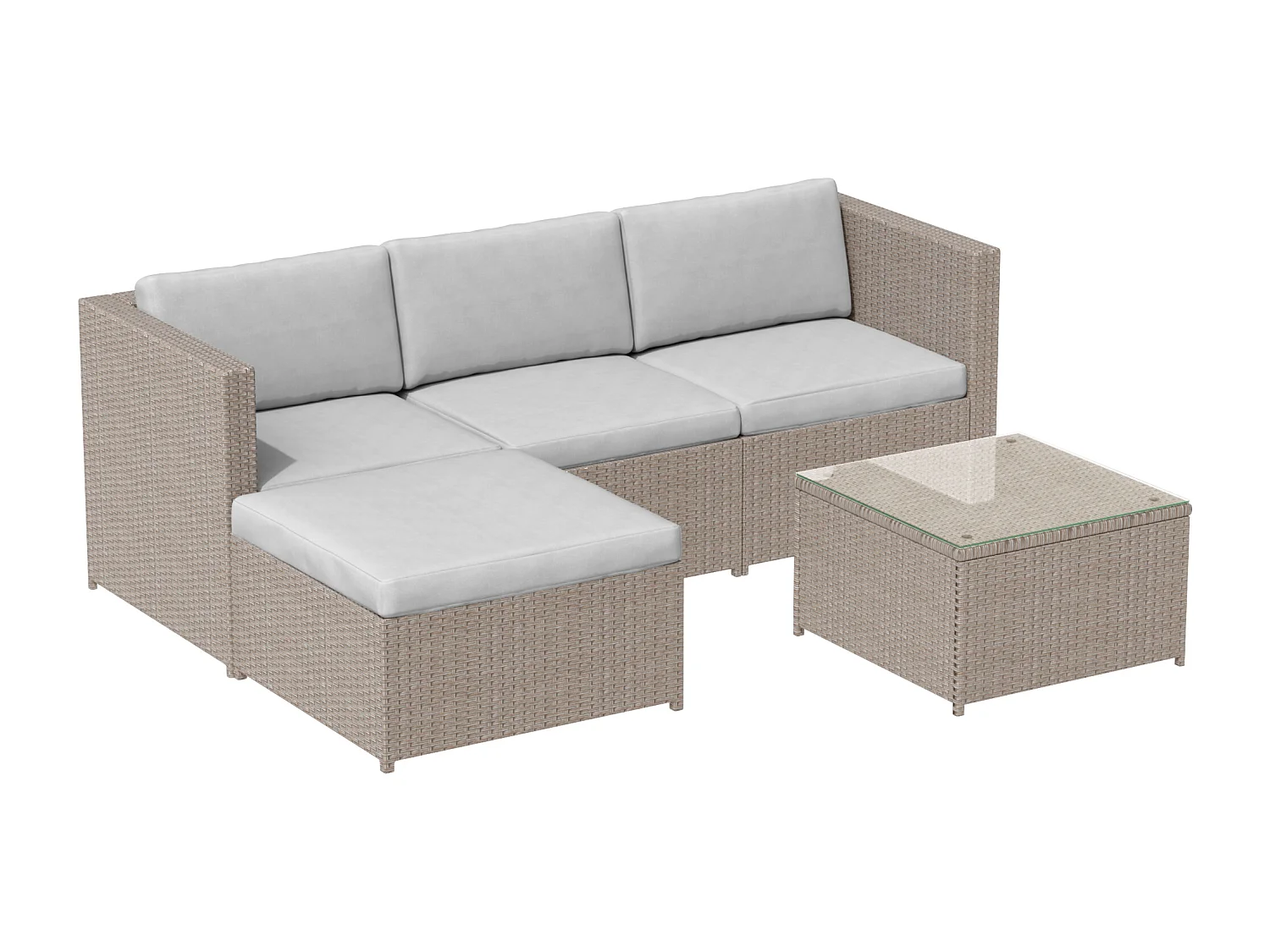 Woven Resin Garden Furniture Set - Outdoor Corner Sofa with Coffee Table - 4 Seater - Khaki
