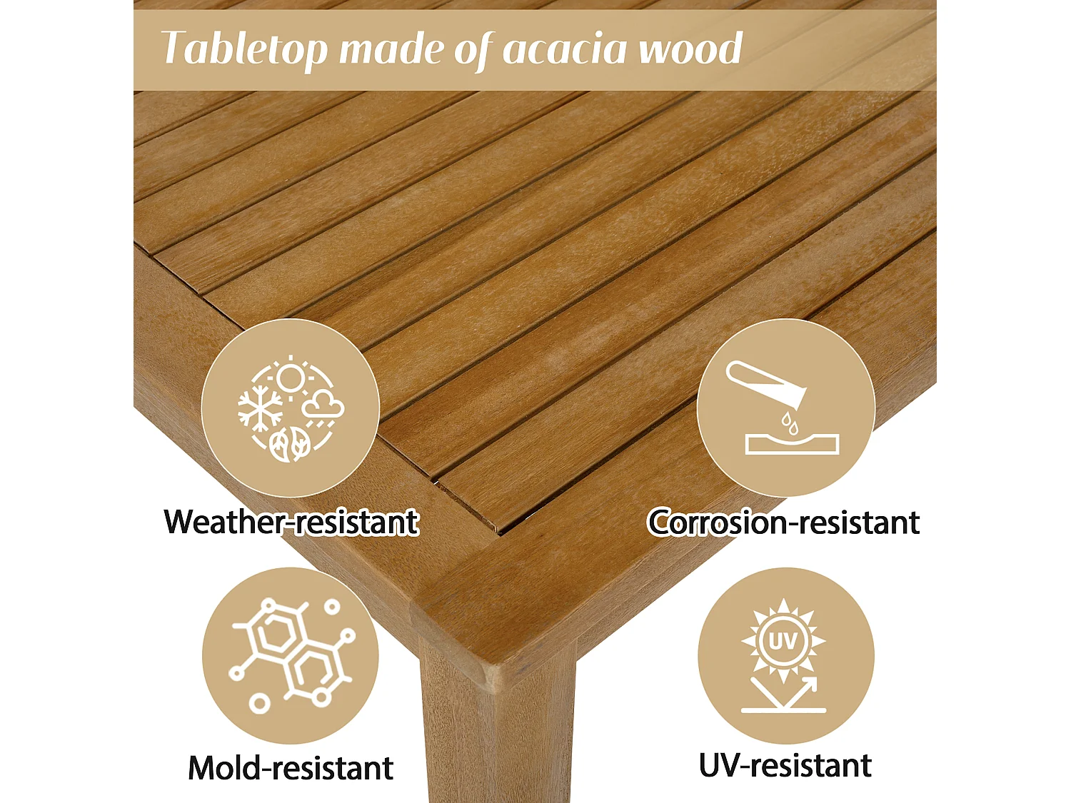 7-seater garden dining set, sofa, 2 single sofas, 2 stools, dining table, acacia wood top, galvanized steel, beige