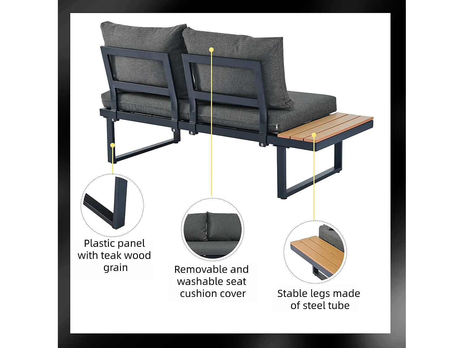4-Seater Garden Lounge Set - Galvanized Steel - Corner Sofa - 1 Wood Grain Table - Grey