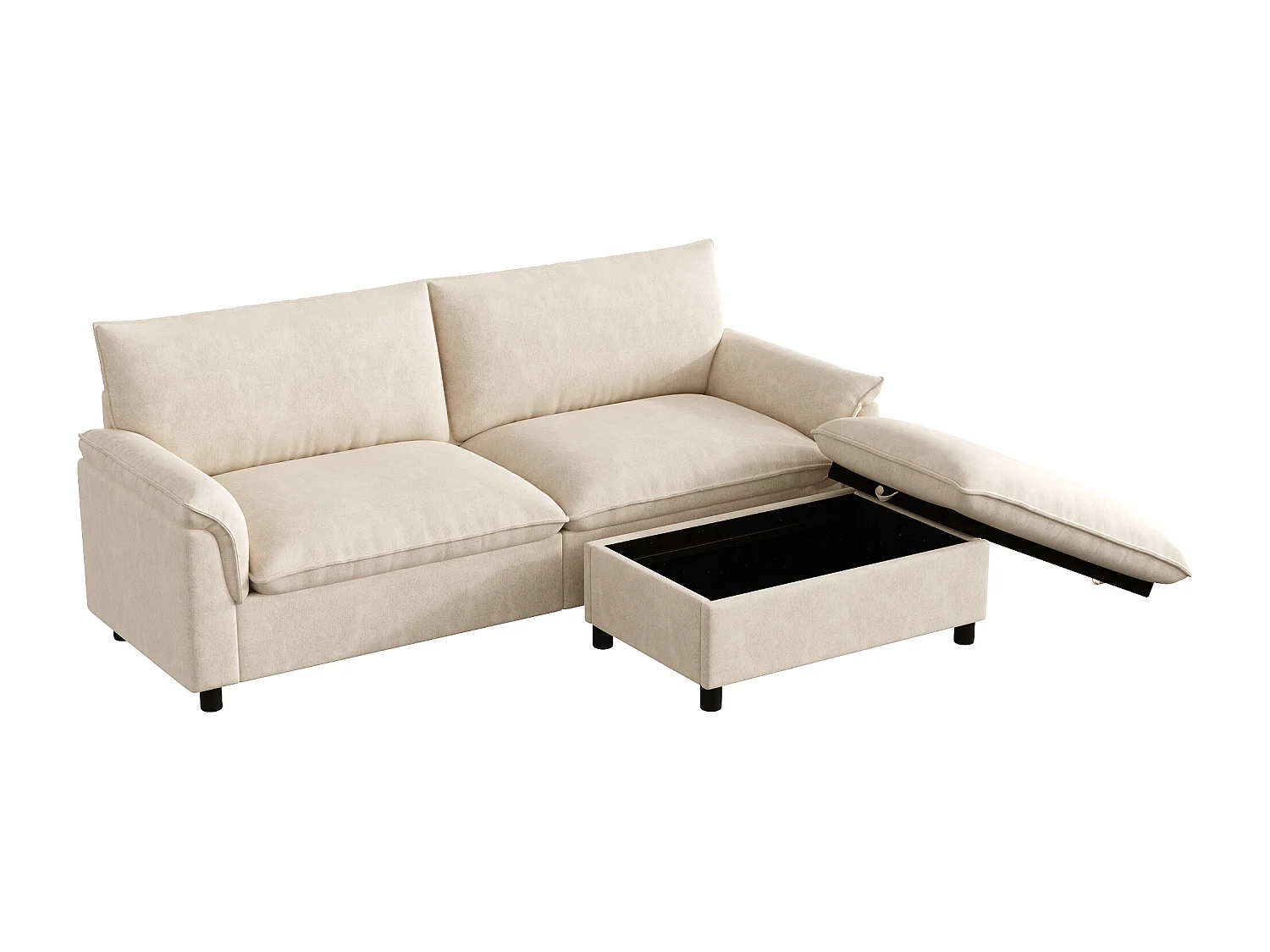 Canapé moderne 216 × 77 × 82 cm - avec repose-pieds amovible - avec espace de rangement - Chenille - Beige