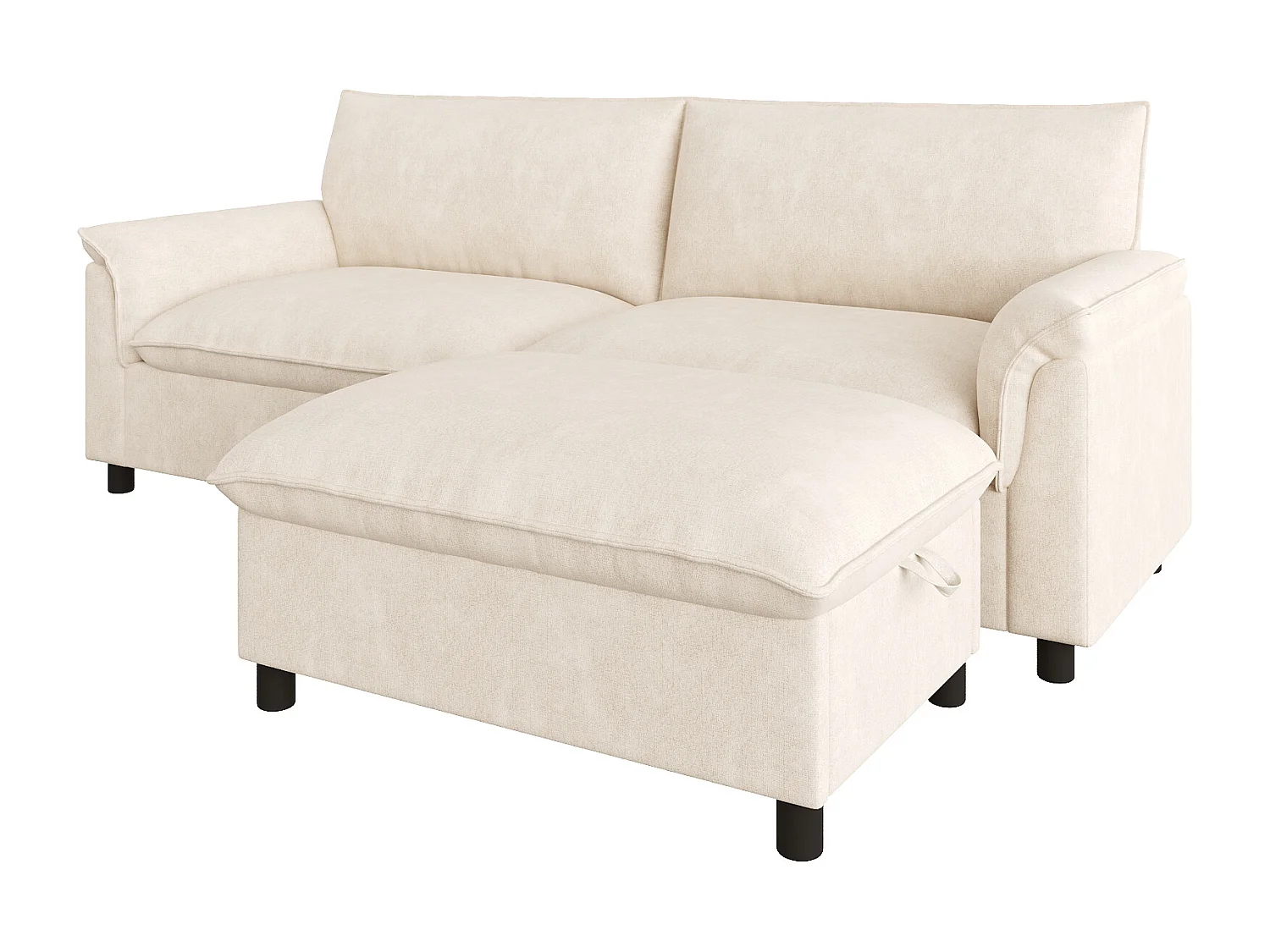 Canapé moderne 216 × 77 × 82 cm - avec repose-pieds amovible - avec espace de rangement - Chenille - Beige