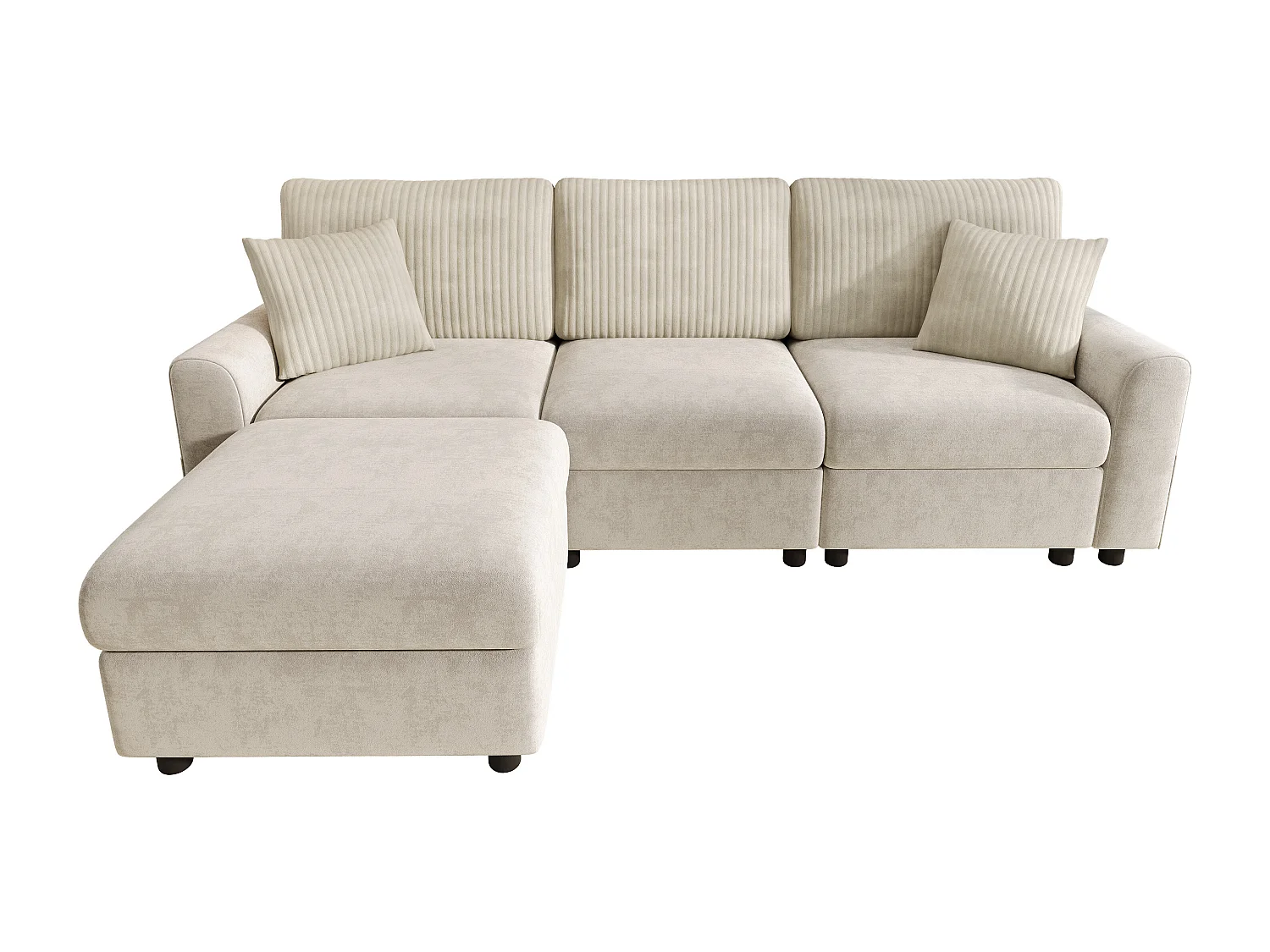 Canapé moderne 223 × 84 × 146 cm - avec 1 repose-pieds - avec 2 coussins carrés, port USB et port USB-C - Beige