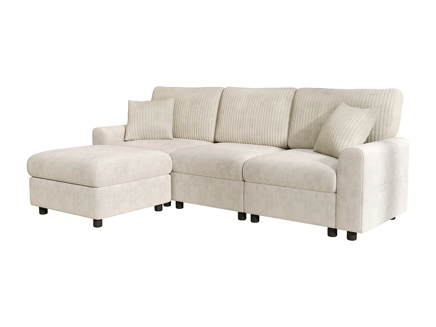 Canapé moderne 223 × 84 × 146 cm - avec 1 repose-pieds - avec 2 coussins carrés, port USB et port USB-C - Beige