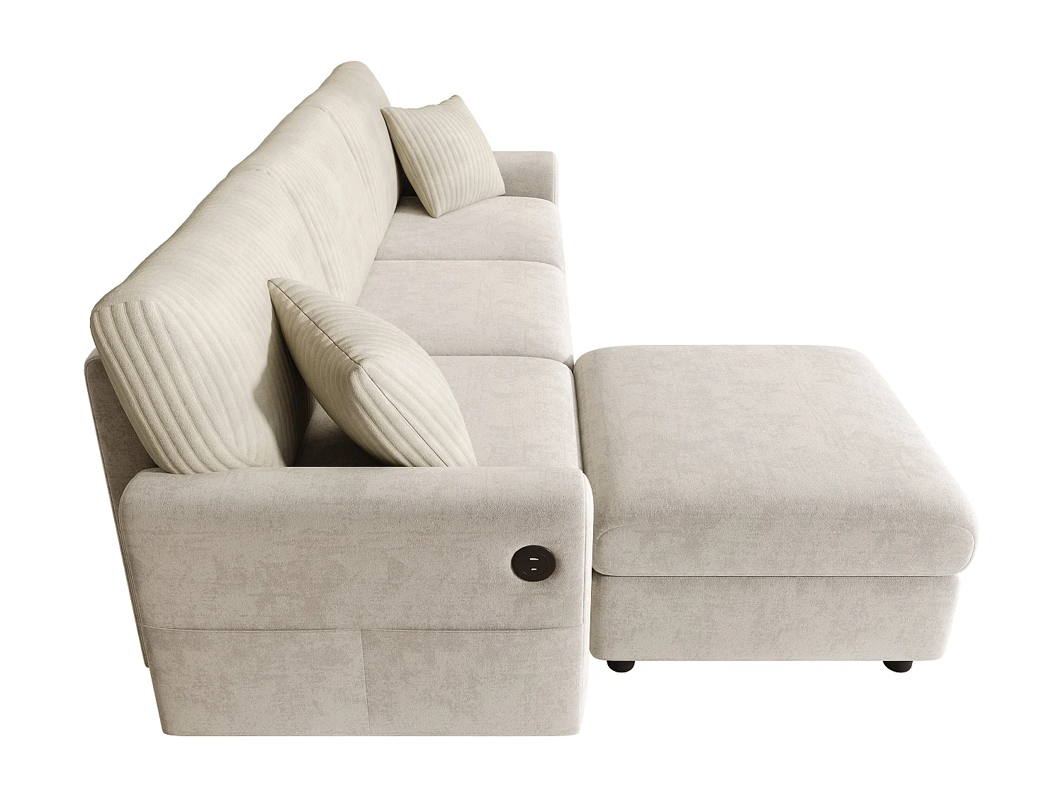 Canapé moderne 223 × 84 × 146 cm - avec 1 repose-pieds - avec 2 coussins carrés, port USB et port USB-C - Beige