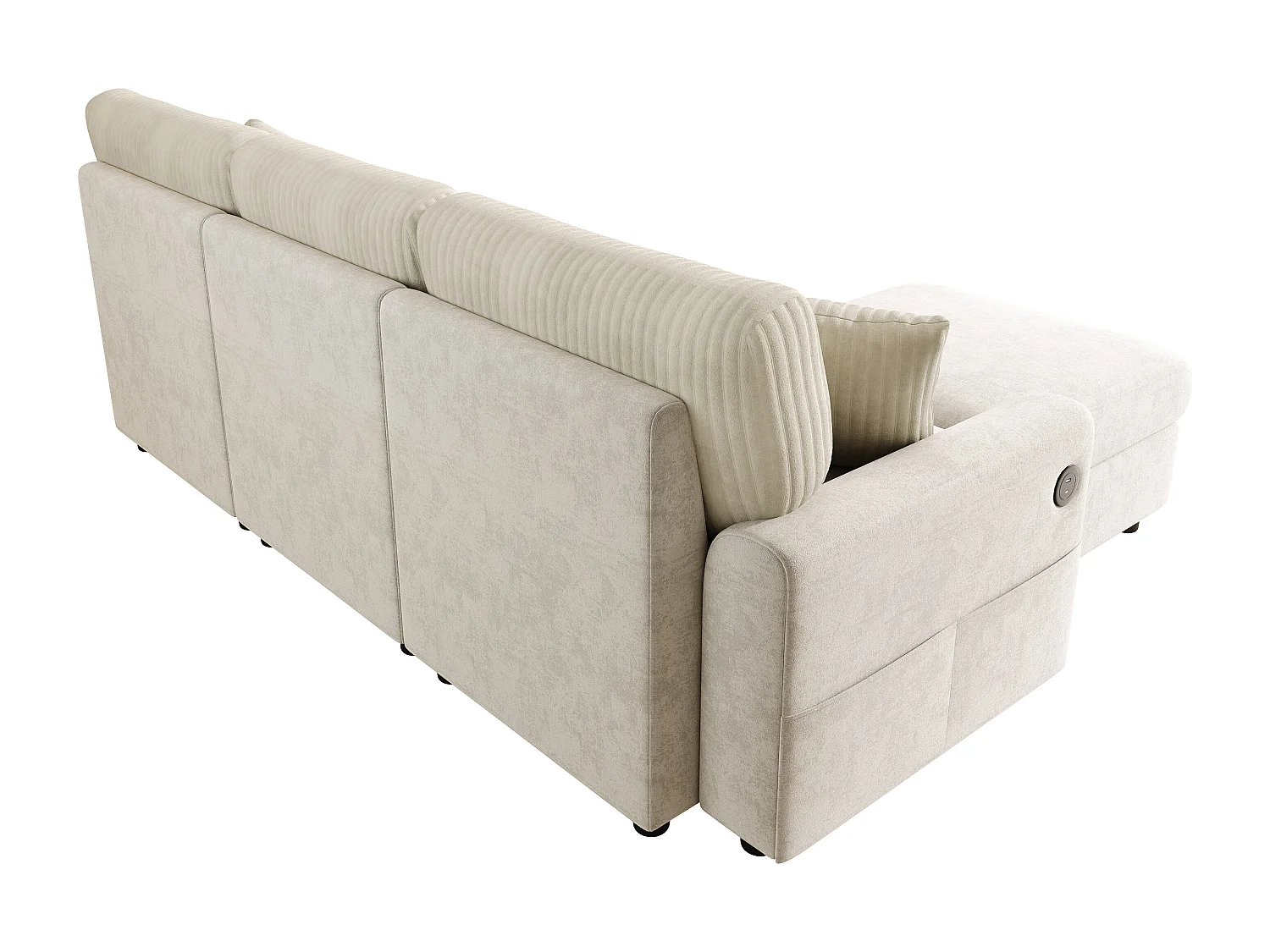 Canapé moderne 223 × 84 × 146 cm - avec 1 repose-pieds - avec 2 coussins carrés, port USB et port USB-C - Beige