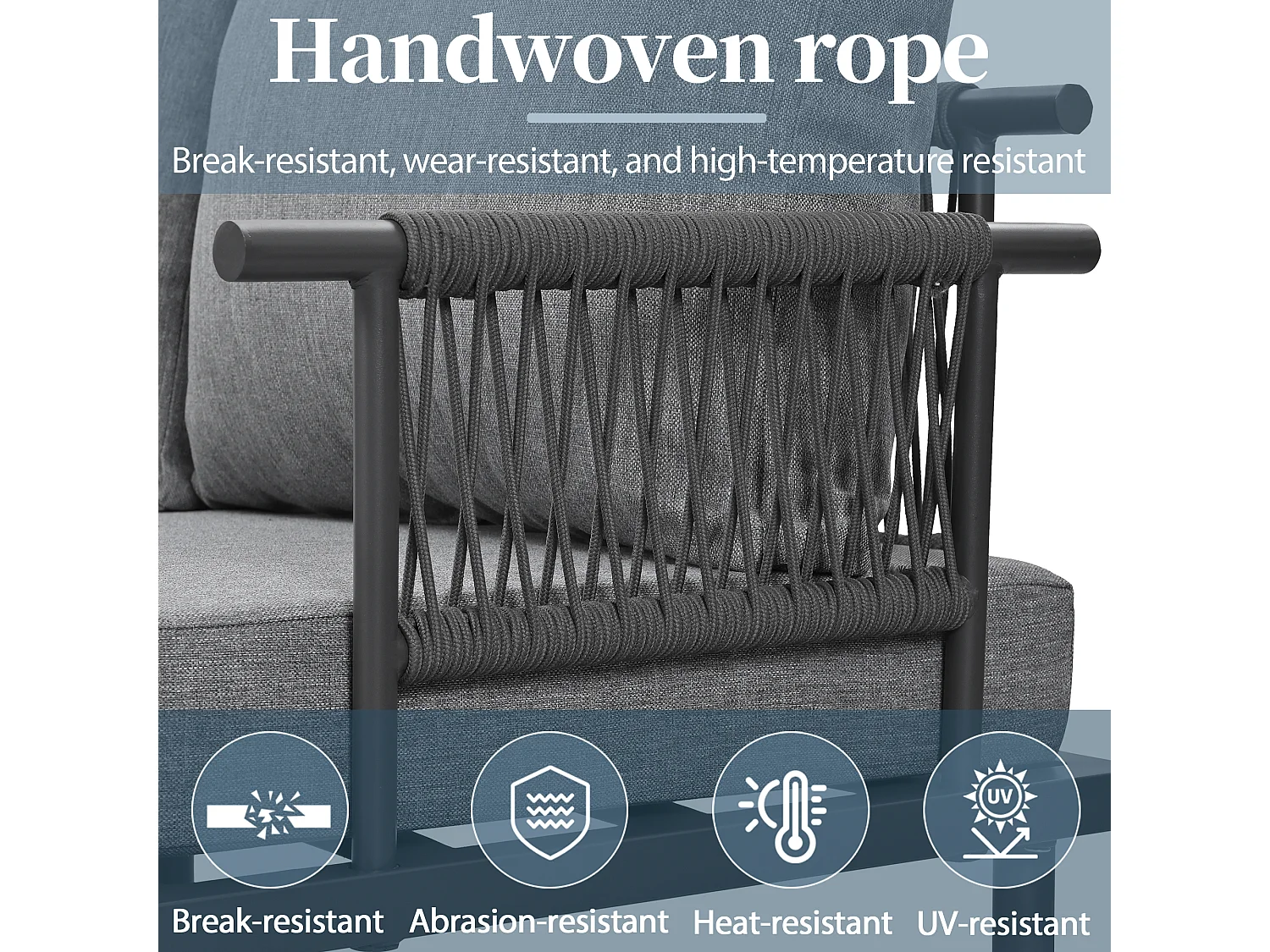 Modular garden furniture set in galvanized steel - suitable for 6 people - decorated with rope - Grey