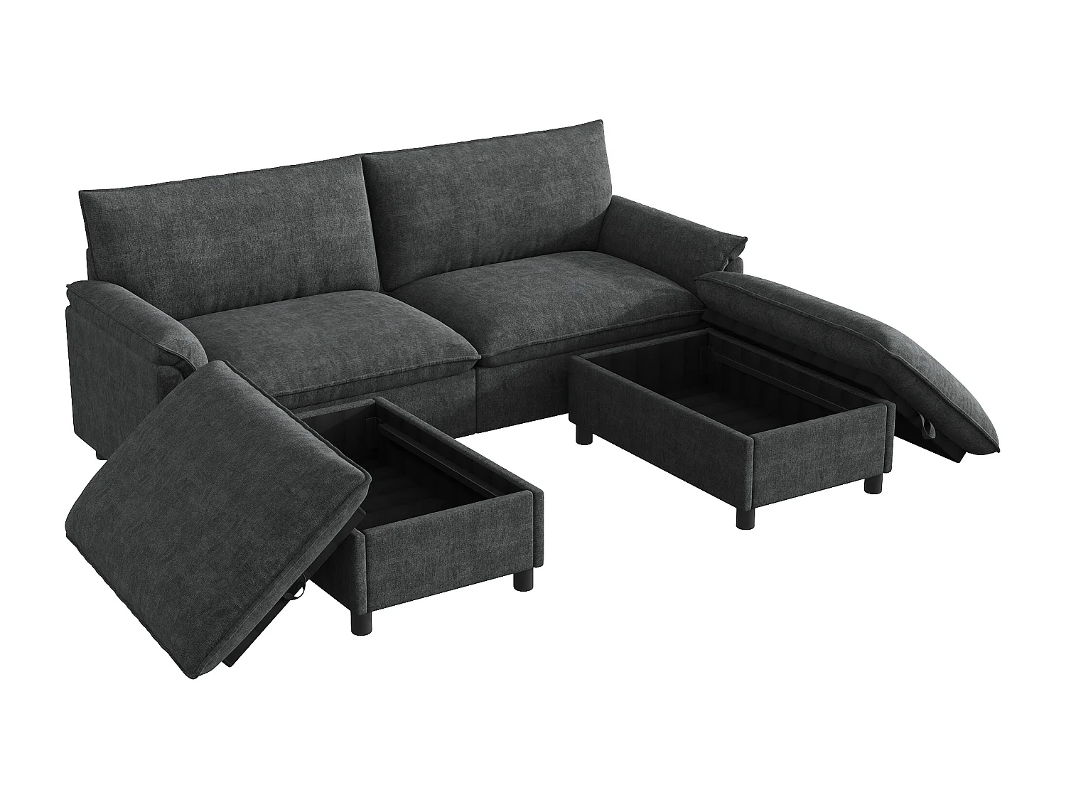 Moderne sofa 216 × 77 × 82 cm - med 2 bevægelige fodskamler - med opbevaringsplads - Chenille - sort
