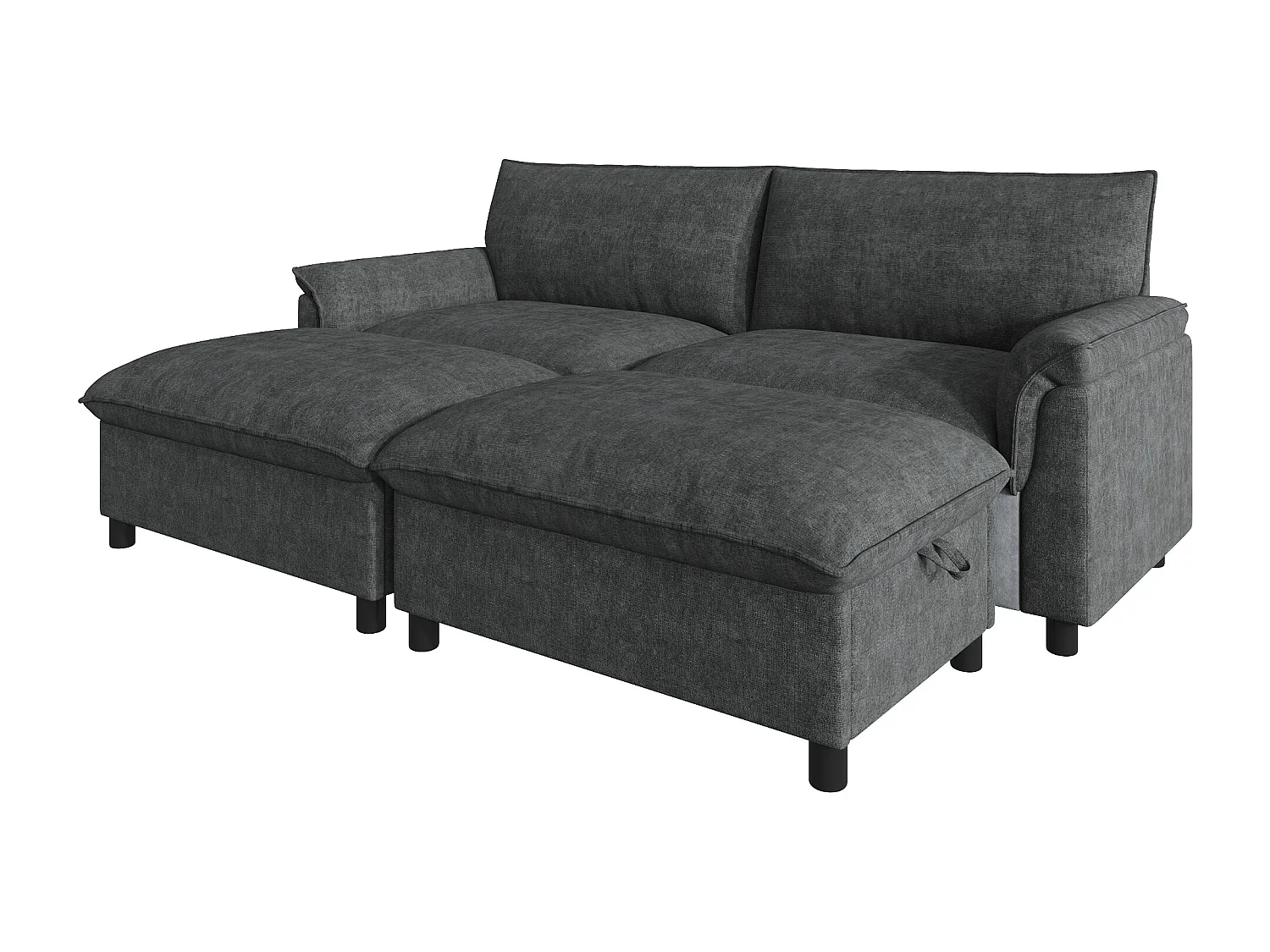 Moderne sofa 216 × 77 × 82 cm - med 2 bevægelige fodskamler - med opbevaringsplads - Chenille - sort