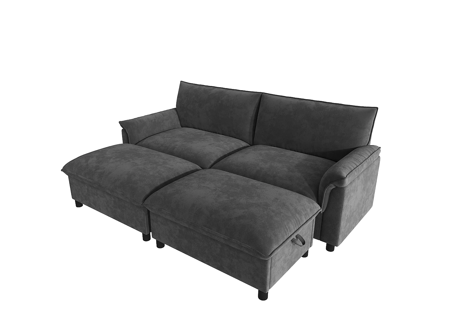 Modern Sofa 216 × 77 × 82 cm - with 2 Movable Footrests - with Storage Space - Chenille - Grey