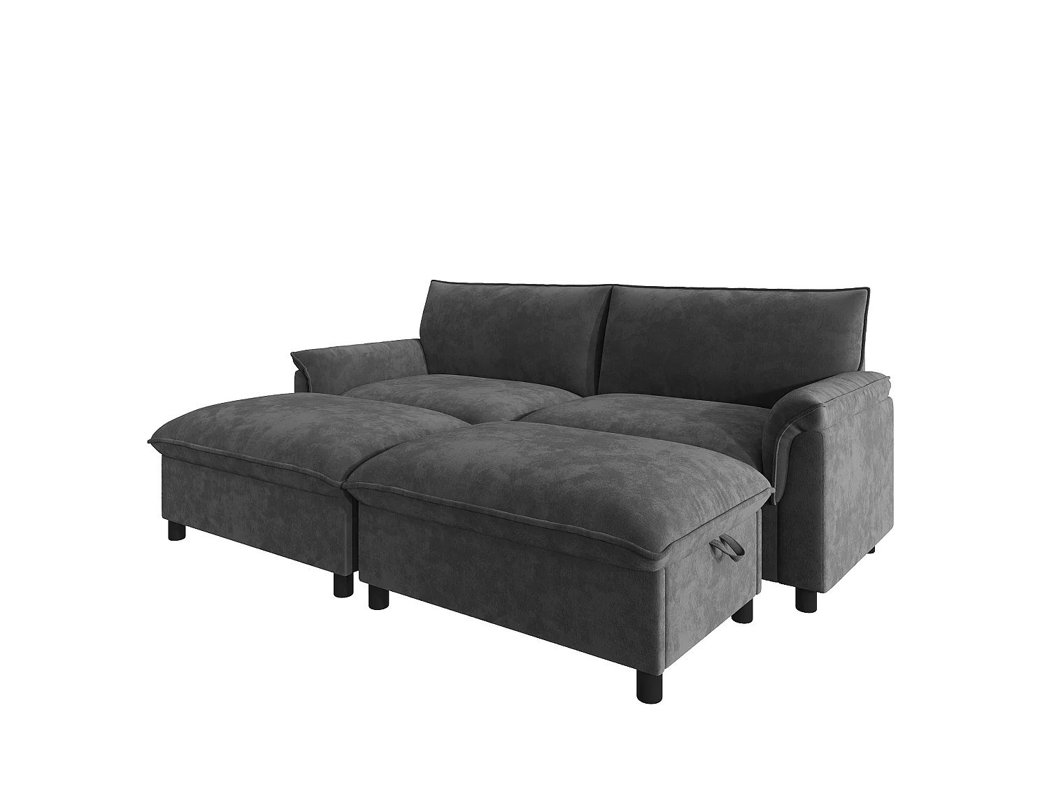 Modern Sofa 216 × 77 × 82 cm - with 2 Movable Footrests - with Storage Space - Chenille - Grey