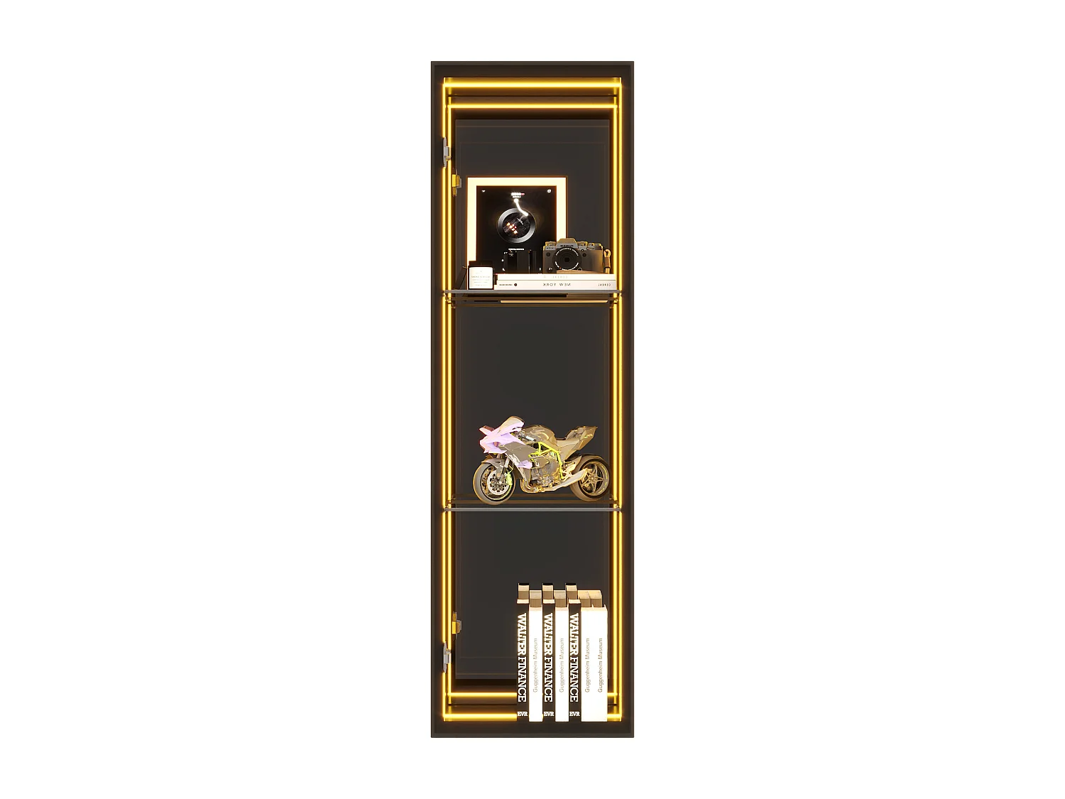 Vitrine 30x30x90 cm - LED-Beleuchtung - 1 Tür und 3 Aufbewahrungsfächer - verstellbare Regale - MDF + Glas - Schwarz