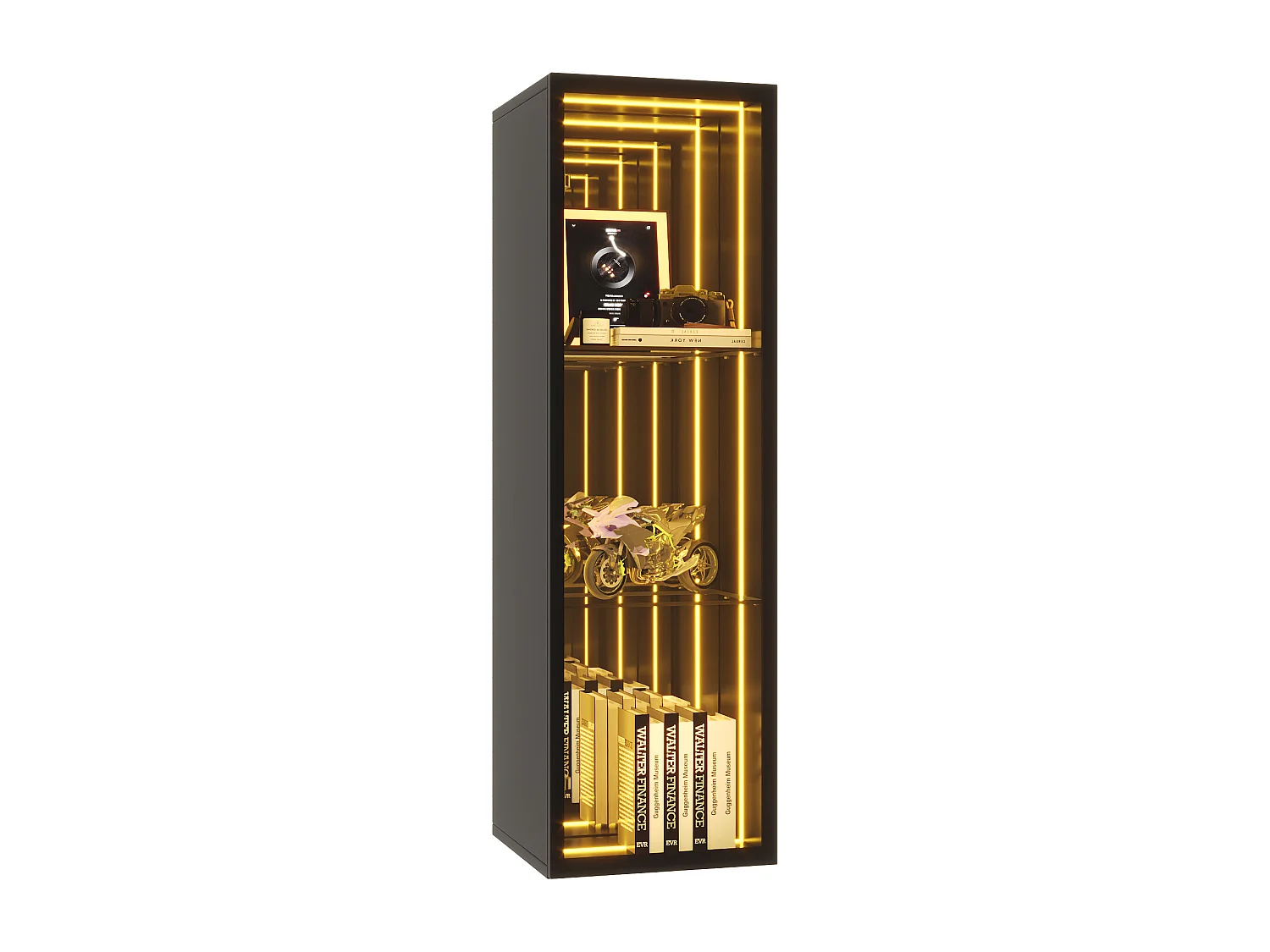 Vitrine 30x30x90 cm - LED-Beleuchtung - 1 Tür und 3 Aufbewahrungsfächer - verstellbare Regale - MDF + Glas - Schwarz