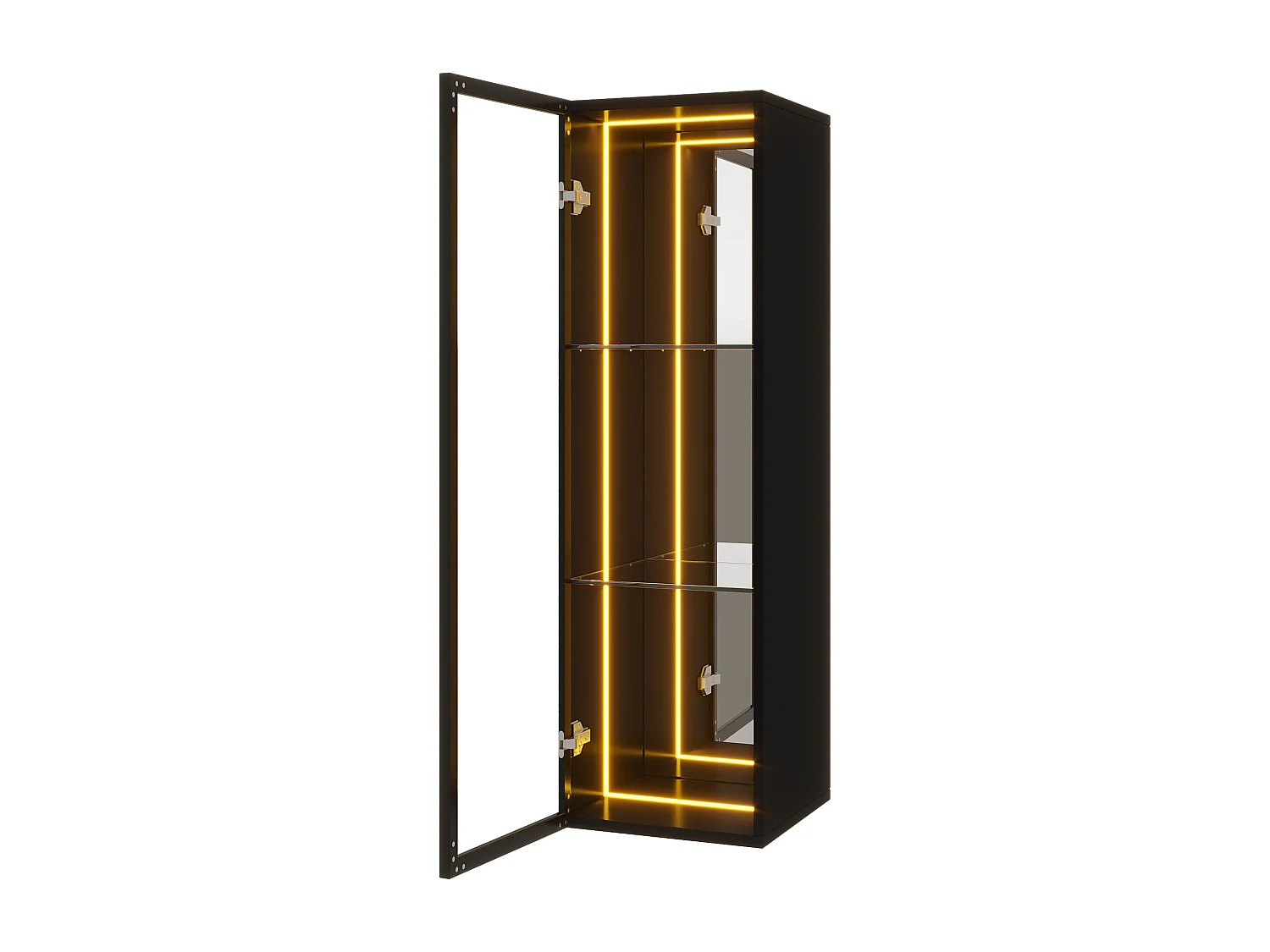 Vitrine 30x30x90 cm - LED-Beleuchtung - 1 Tür und 3 Aufbewahrungsfächer - verstellbare Regale - MDF + Glas - Schwarz