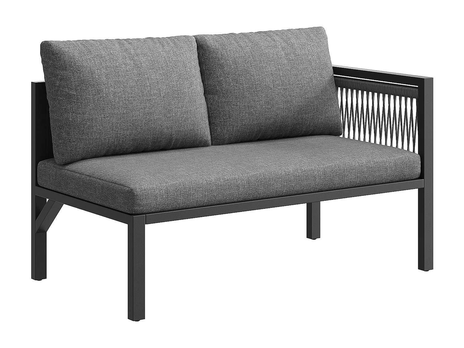 Havemøbel sæt 6 dele - Stor hjørnesofa med flettet ryg, lænestol, puff og stort bord - Galvaniseret stål - Grå