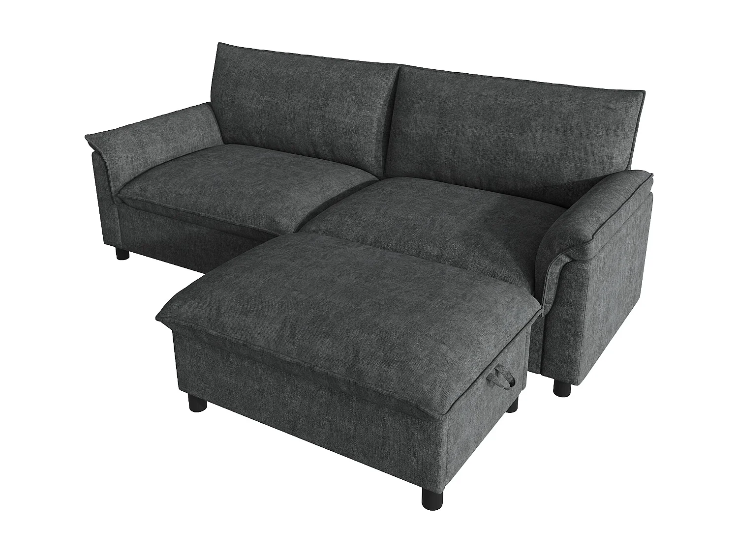 Moderne sofa 216 × 77 × 82 cm - med aftagelig fodskammel - med opbevaringsplads - Chenille - sort