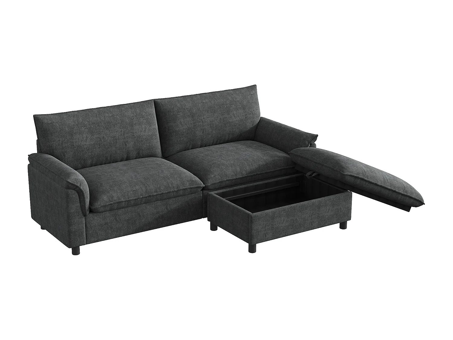Moderne sofa 216 × 77 × 82 cm - med aftagelig fodskammel - med opbevaringsplads - Chenille - sort
