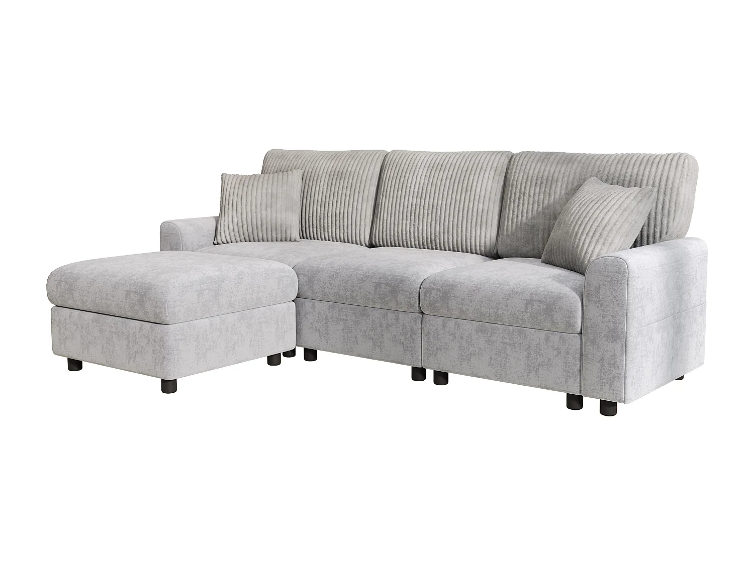 Canapé moderne 223 × 84 × 146 cm - avec 1 repose-pieds - avec 2 coussins carrés, port USB et port USB-C - Gris