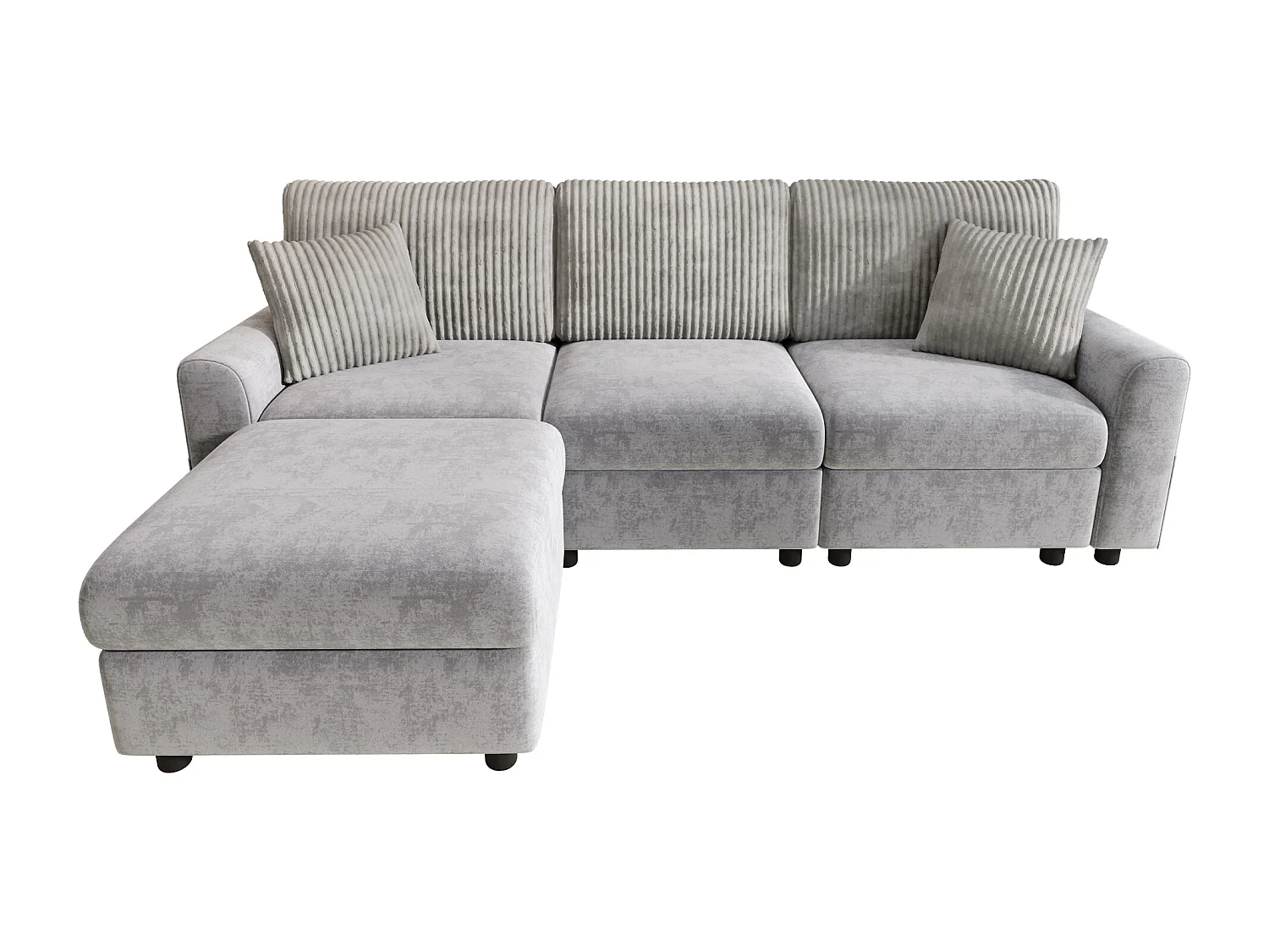 Canapé moderne 223 × 84 × 146 cm - avec 1 repose-pieds - avec 2 coussins carrés, port USB et port USB-C - Gris