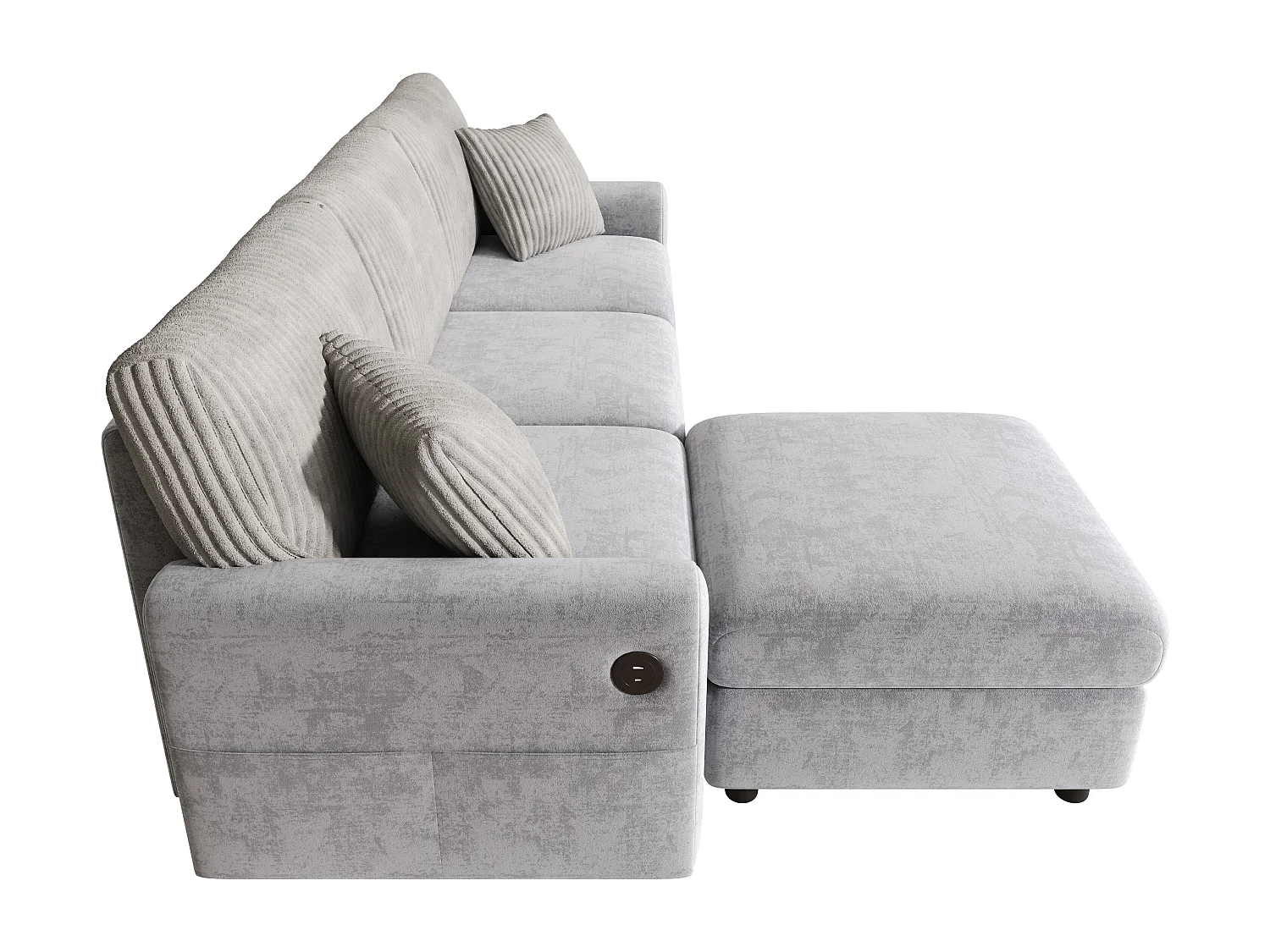 Canapé moderne 223 × 84 × 146 cm - avec 1 repose-pieds - avec 2 coussins carrés, port USB et port USB-C - Gris