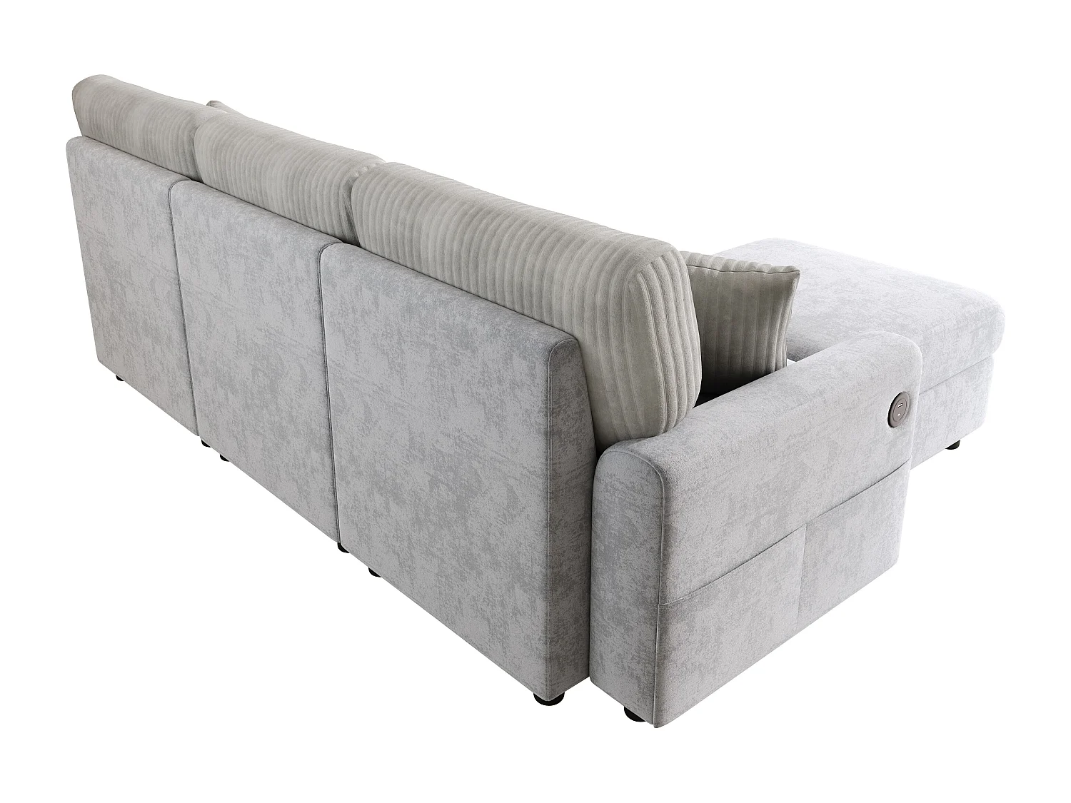 Canapé moderne 223 × 84 × 146 cm - avec 1 repose-pieds - avec 2 coussins carrés, port USB et port USB-C - Gris