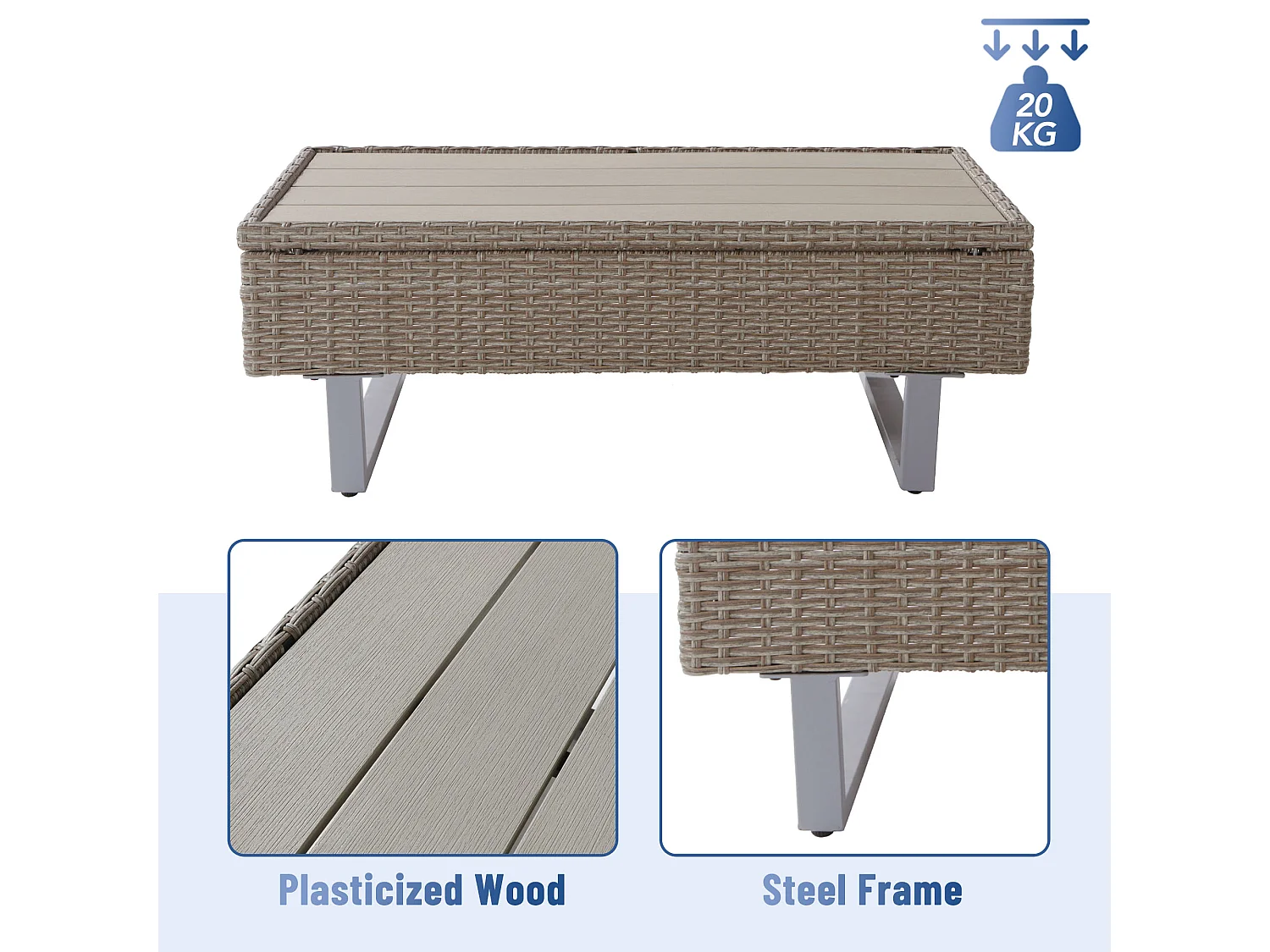 Modular PE rattan garden furniture set - suitable for 4 to 5 people - plastic plank coffee table - Taupe